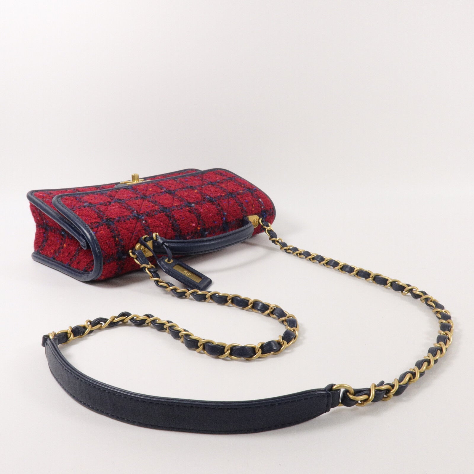 CHANEL Tweed Top Handle Flap Bag鏈帶肩背袋