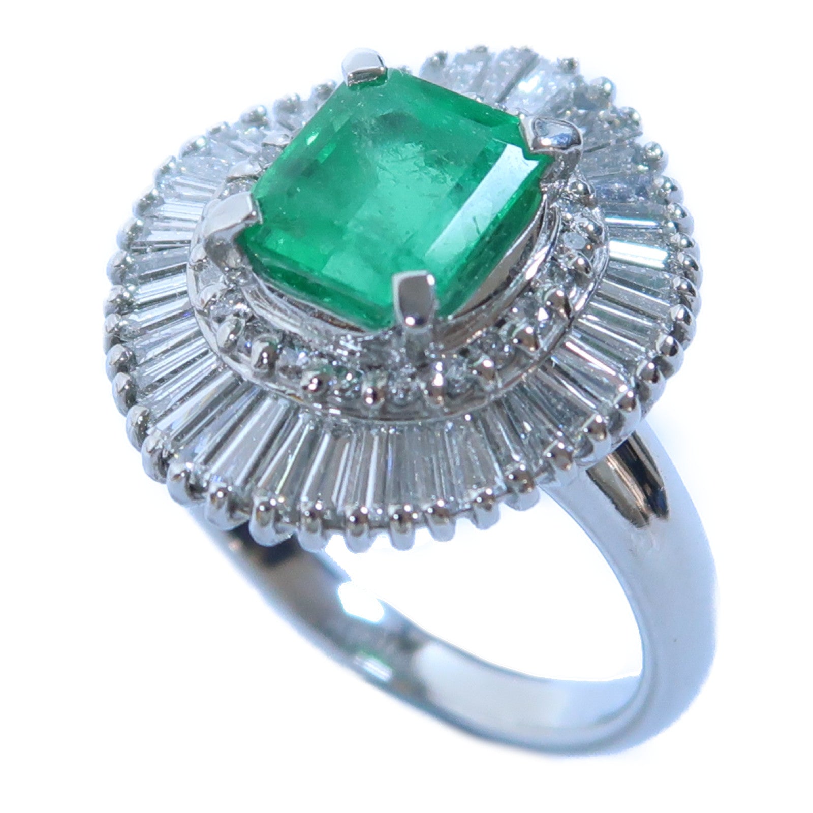 JEWELRY PT900鉑金Emerald Ring 1.81ct綠寶石/0.98ct鑽石戒指US#5