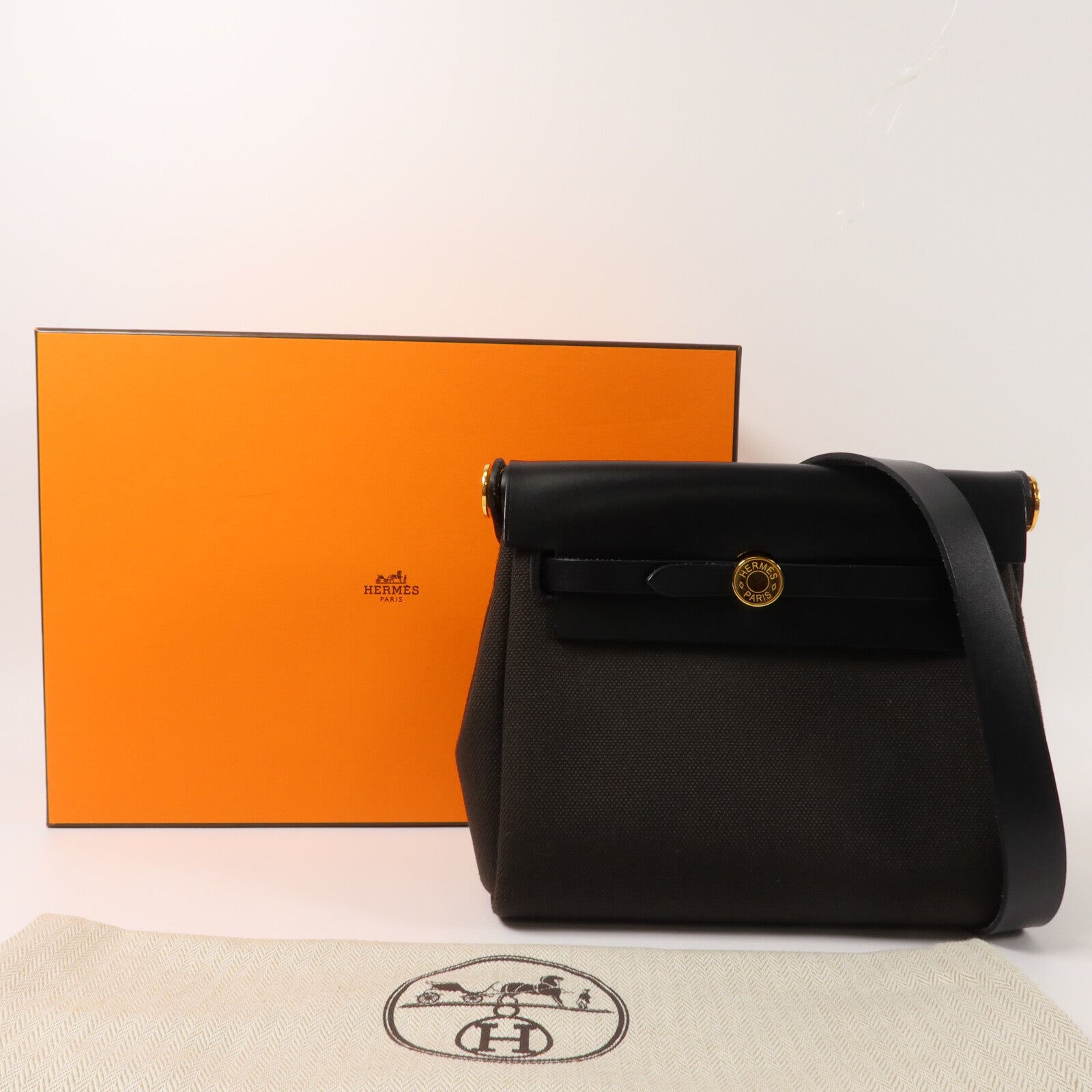 HERMES 帆布Mini Herbag肩背袋Bronze