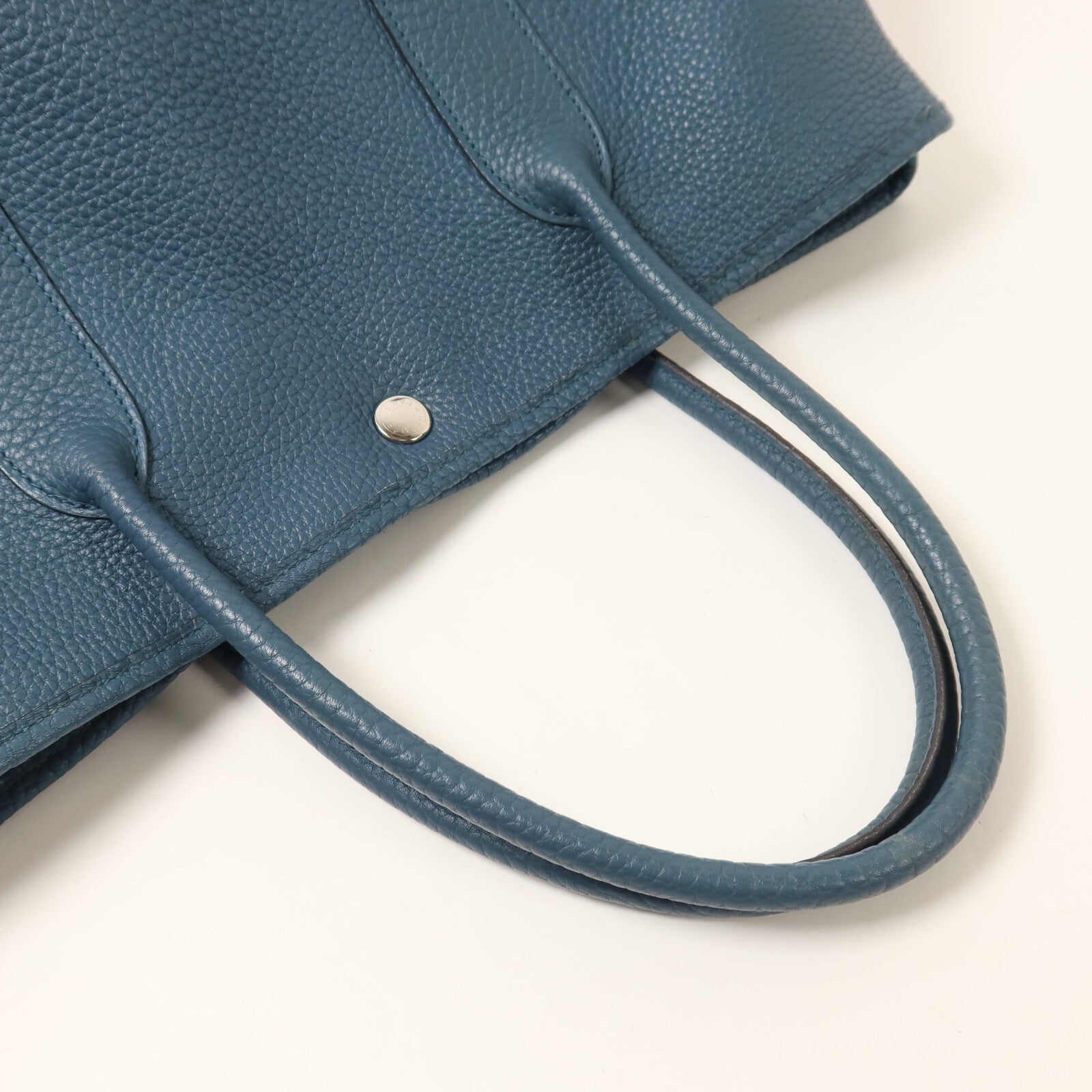 HERMES Clemence皮革Garden Party PM手挽袋Bleu Tempete