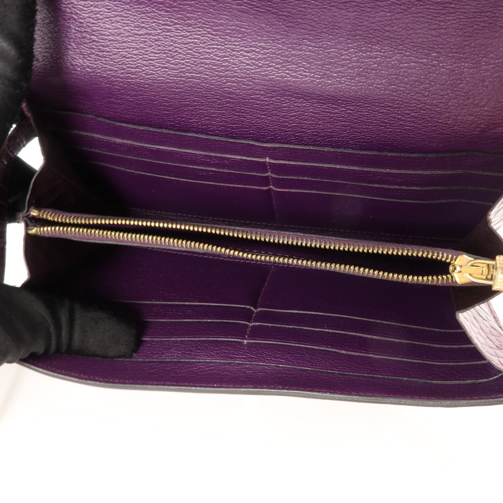 HERMES 鱷魚皮革Kelly Wallet長錢包金扣Amethyst