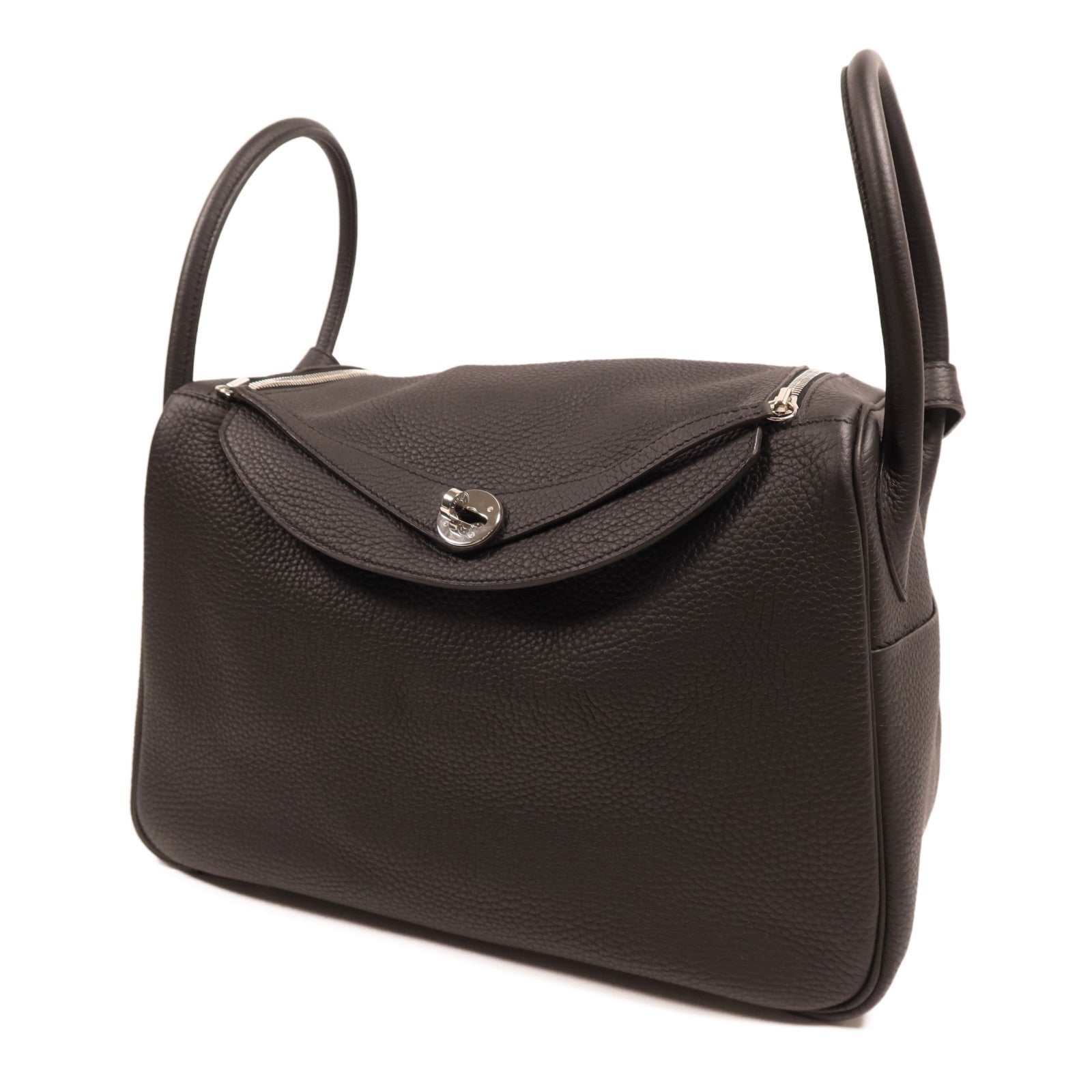 HERMES Clemence皮革Lindy 34銀扣手挽肩背兩用袋Noir