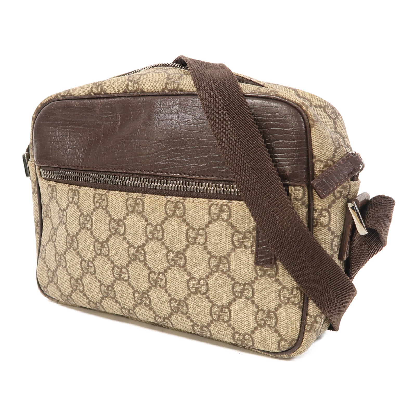 GUCCI 塗層帆布Shoulder Bag銀扣肩背袋啡色