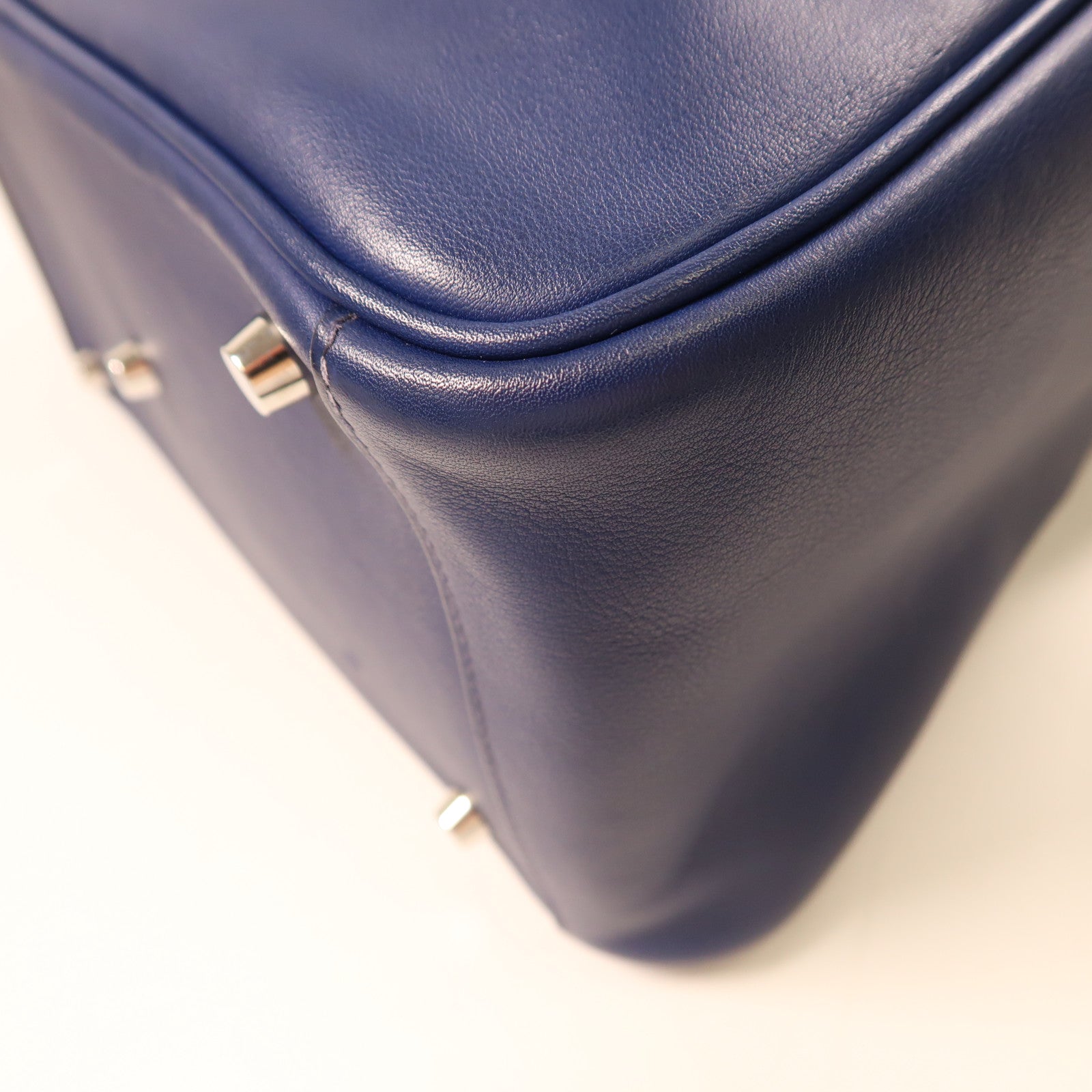 HERMES PHW Lindy 30 2Way Shoulder Hand Bag  Vaux Swift Leather Blue Indigo