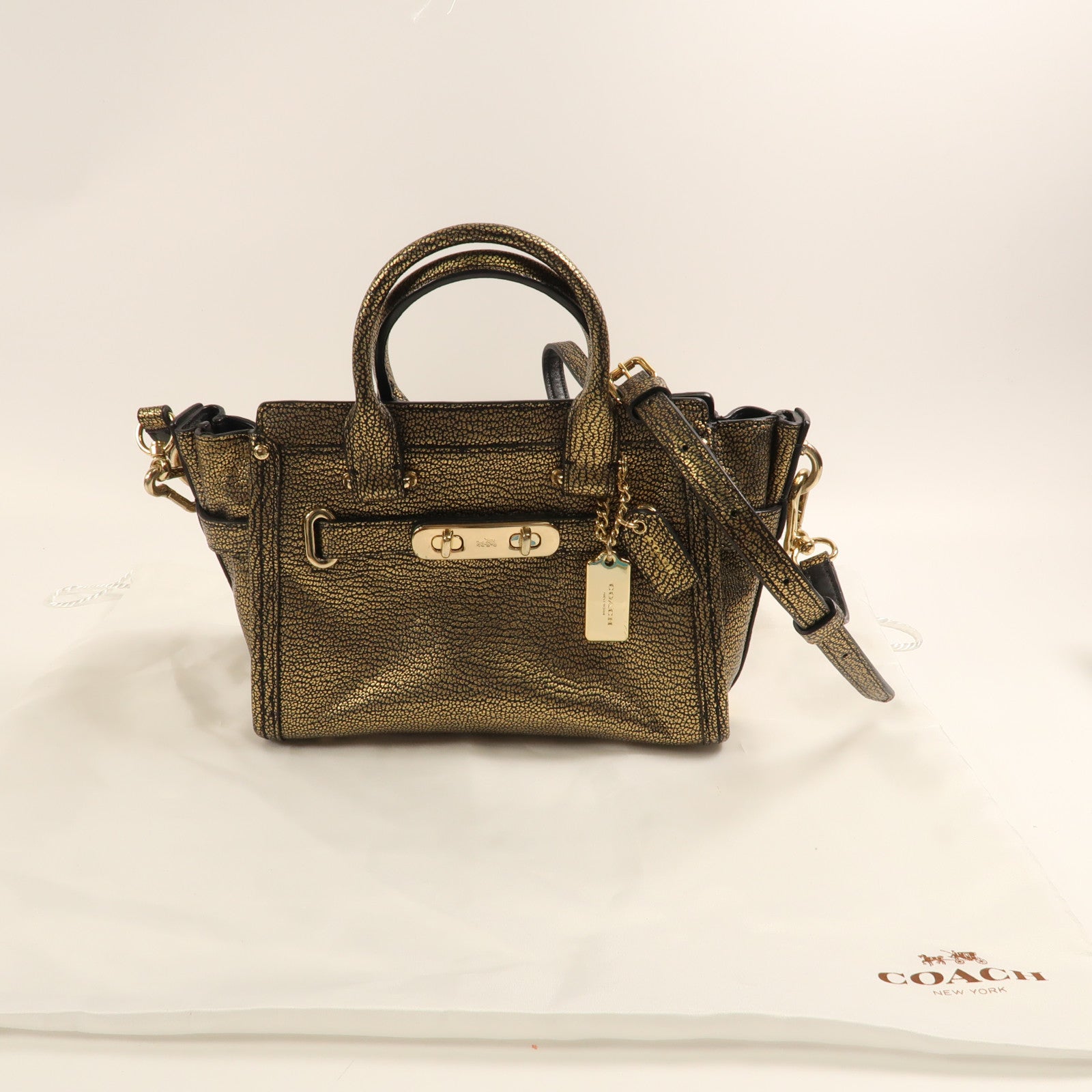 COACH 皮革2 Way Bag金扣手挽肩背兩用袋