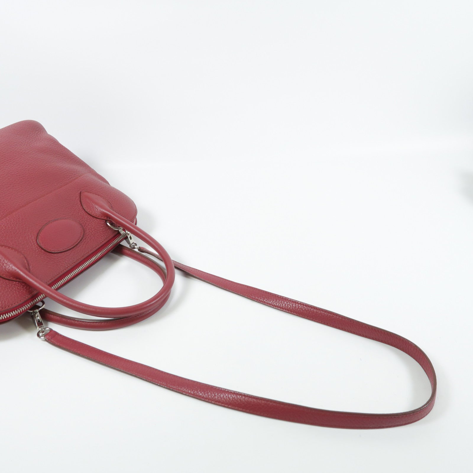 HERMES Clemence皮革Bolide 31銀扣手挽袋Rubis