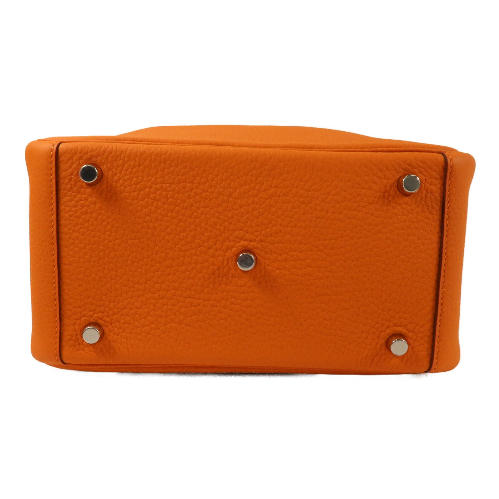 HERMES Clemence皮革Lindy 26銀扣手挽肩背兩用袋Orange