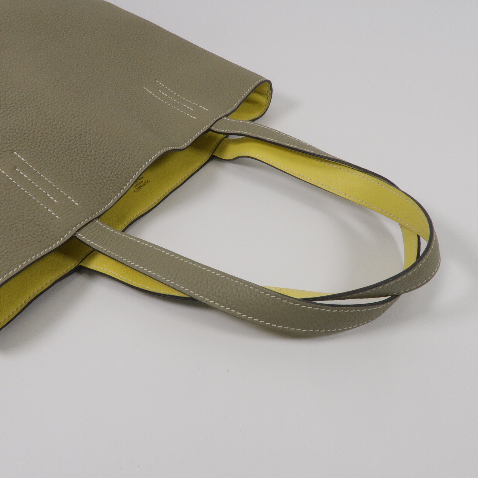 HERMES Clemence皮革Double Sens 36手挽袋Sauge/Lime