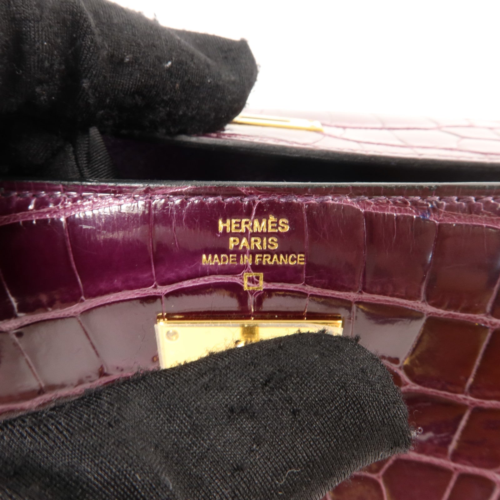 HERMES 鱷魚皮革Kelly Wallet長錢包金扣Amethyst