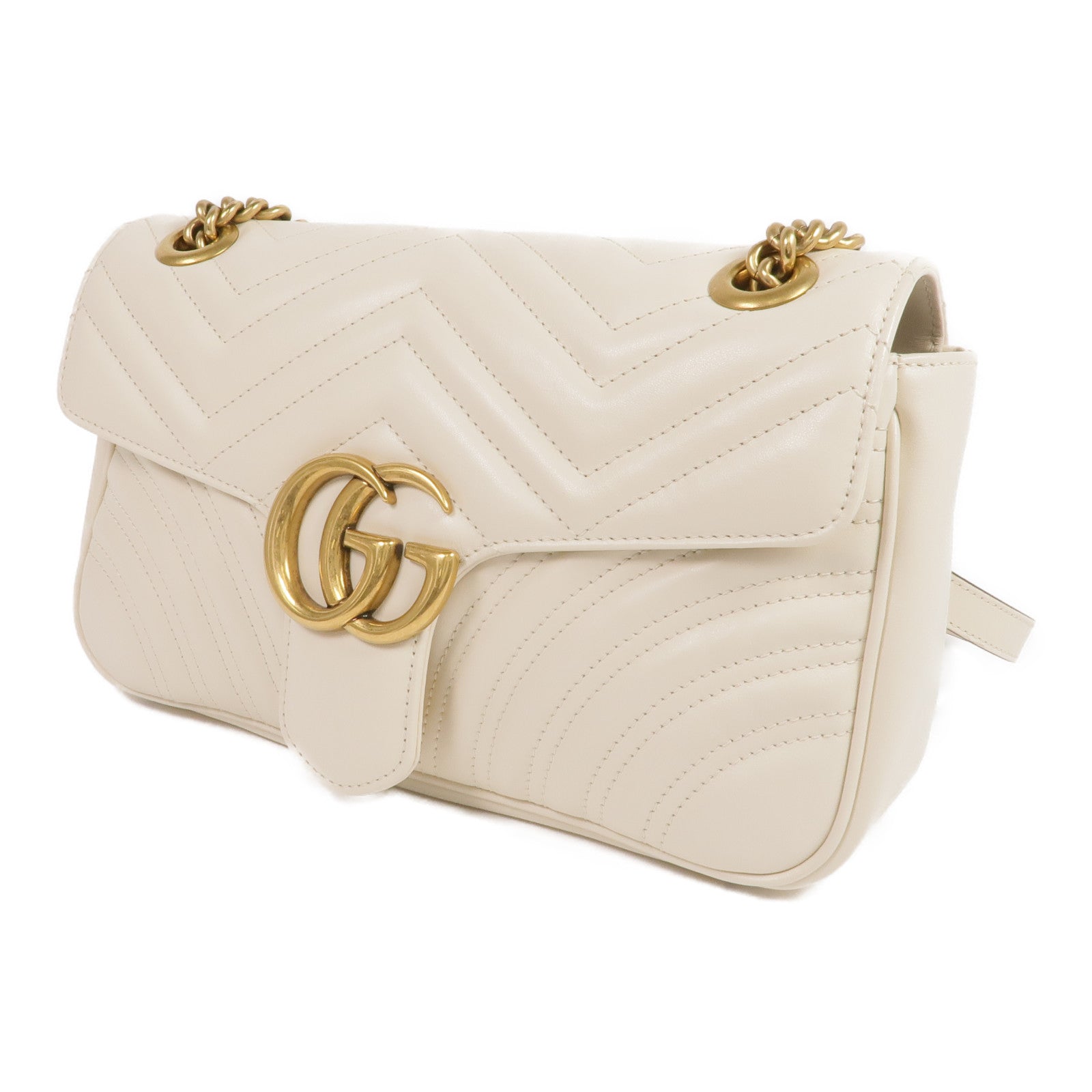 GUCCI 羊皮皮革GG Marmont金扣鏈帶肩背袋