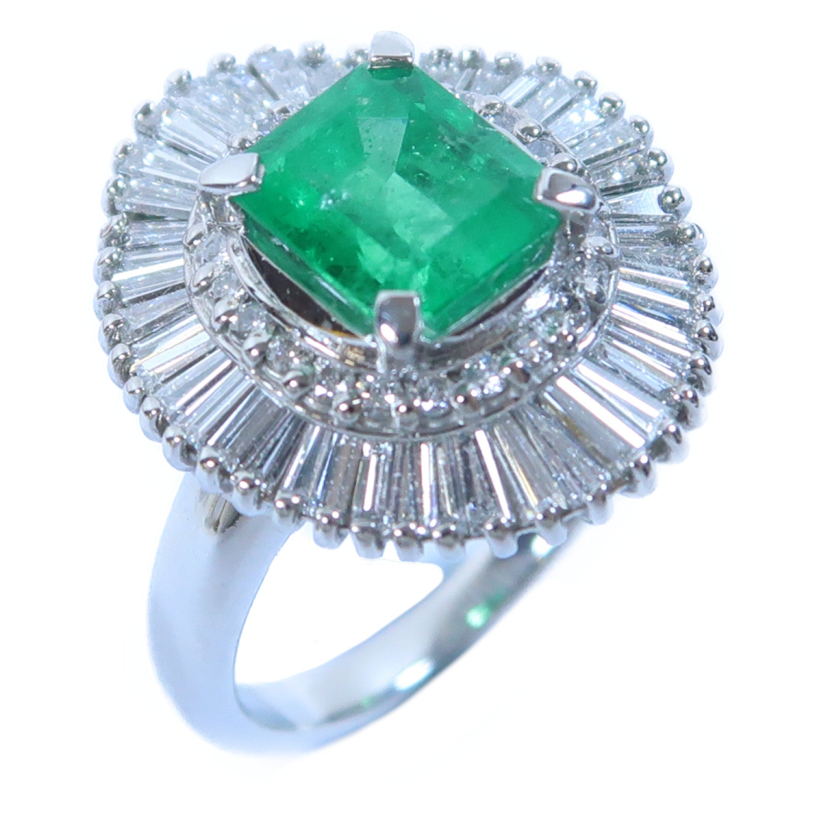 JEWELRY PT900鉑金Emerald Ring 1.81ct綠寶石/0.98ct鑽石戒指US#5
