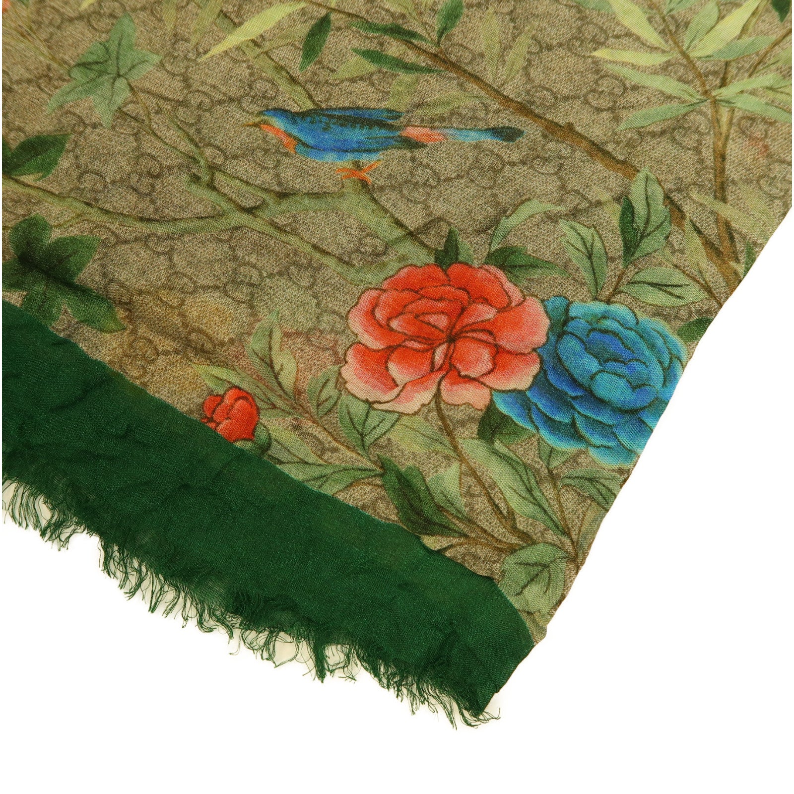 GUCCI 絲質Scarf 110x110CM圍巾啡色/綠色/彩色