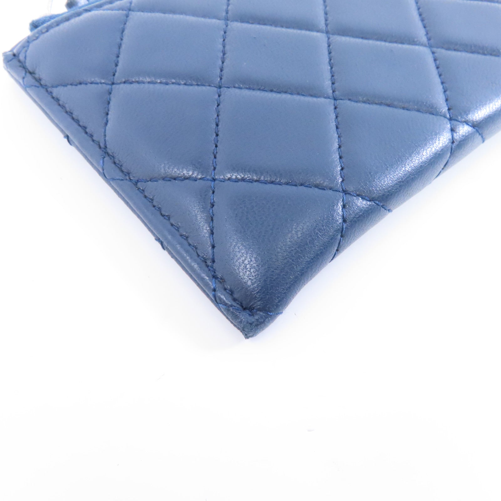 CHANEL 菱格羊皮皮革Clutch Bag銀扣手拿包藍色