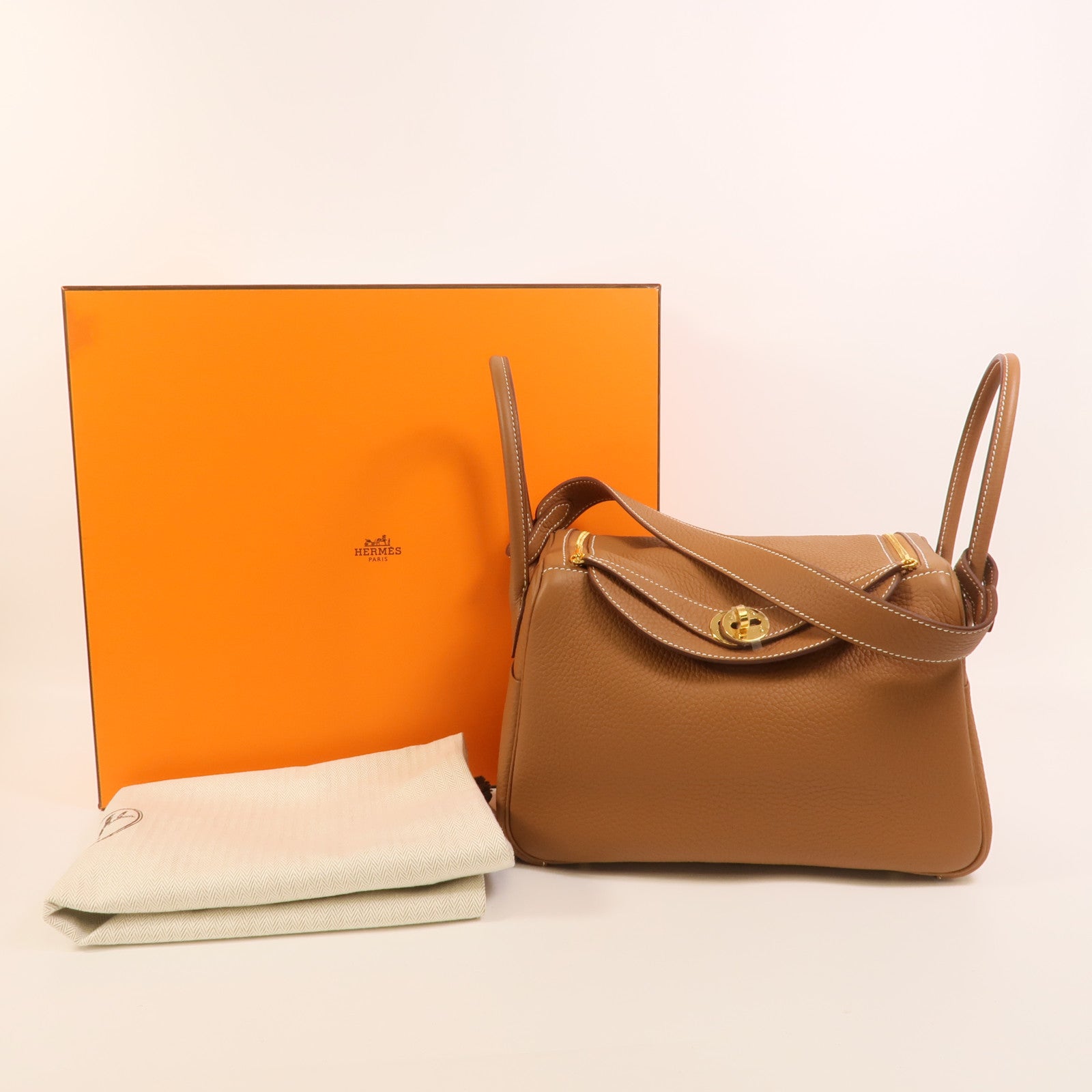 HERMES Clemence皮革Lindy 26手挽肩背兩用袋Gold
