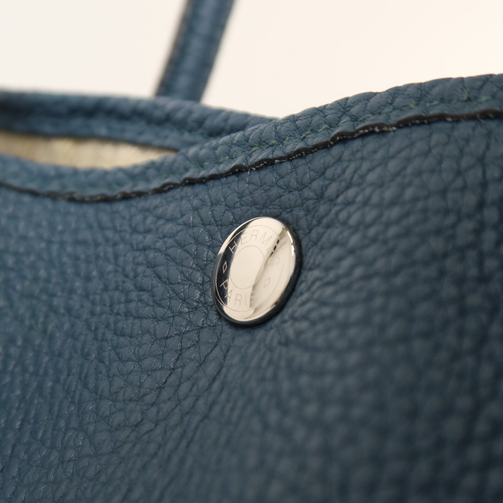 HERMES Clemence皮革Garden Party PM手挽袋Bleu Tempete