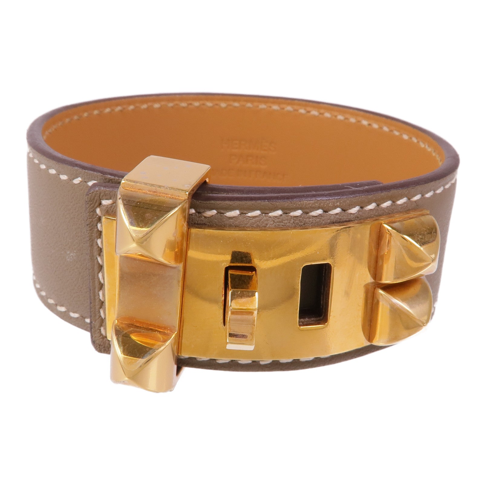 HERMES Swift皮革Collier De Chien 24 Bracelet金扣手帶Etoupe