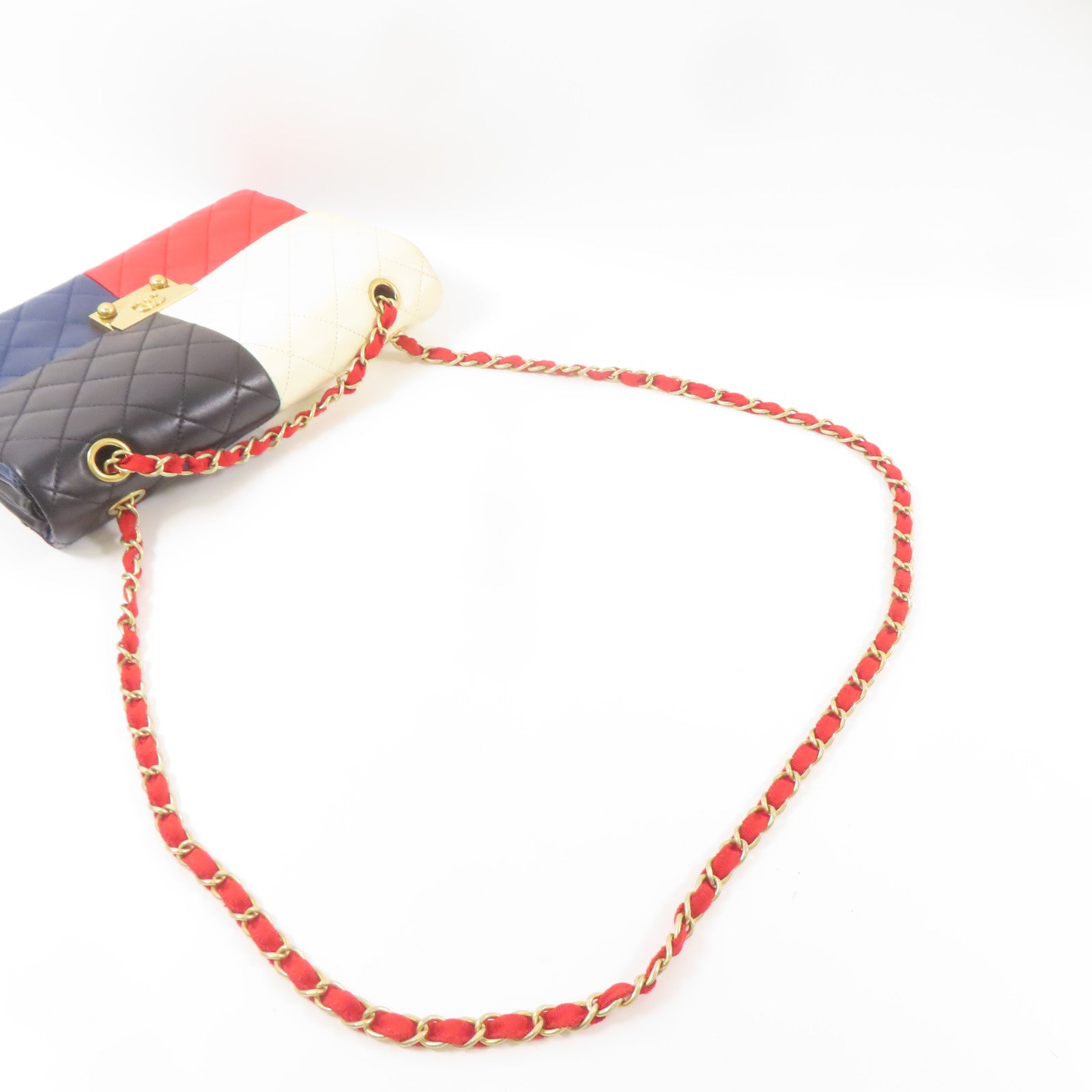 CHANEL 羊皮皮革Shoulder Bag金扣肩背袋紅色/白色/黑色/藍色