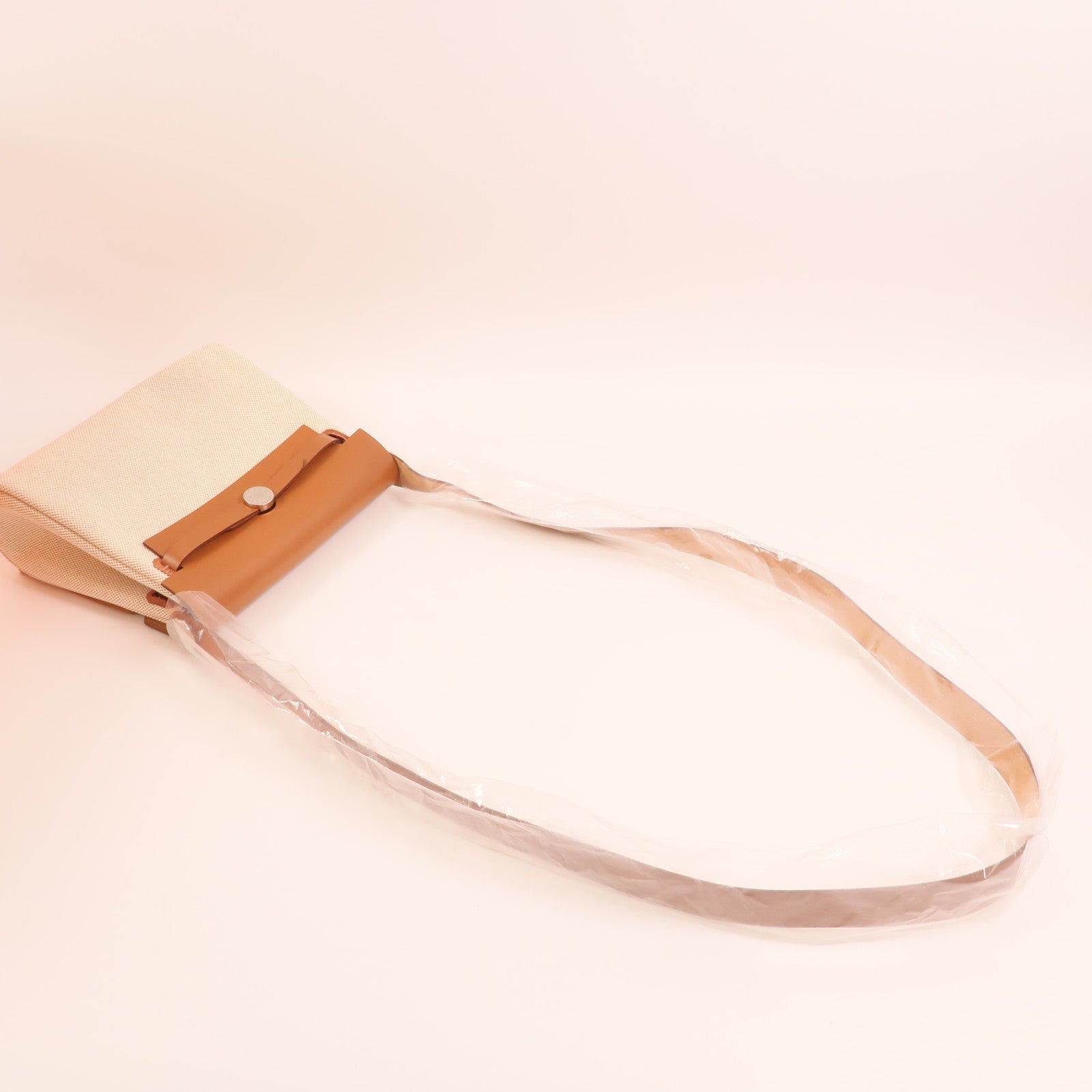 HERMES Toile H帆布Mini Herbag銀扣肩背袋Beige/Fauve