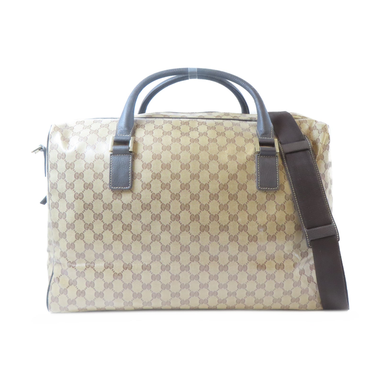 GUCCI 塗層帆布2 Way Shoulder Bag金扣手挽肩背兩用袋啡色