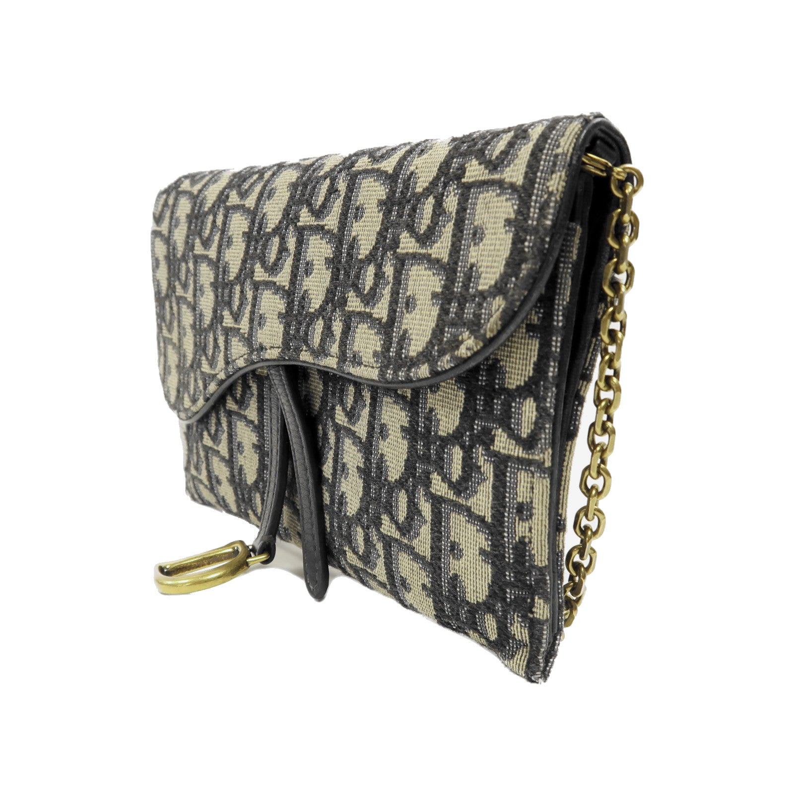 Dior Oblique帆布Saddle Wallet On Chain金扣鏈帶肩背袋藍色