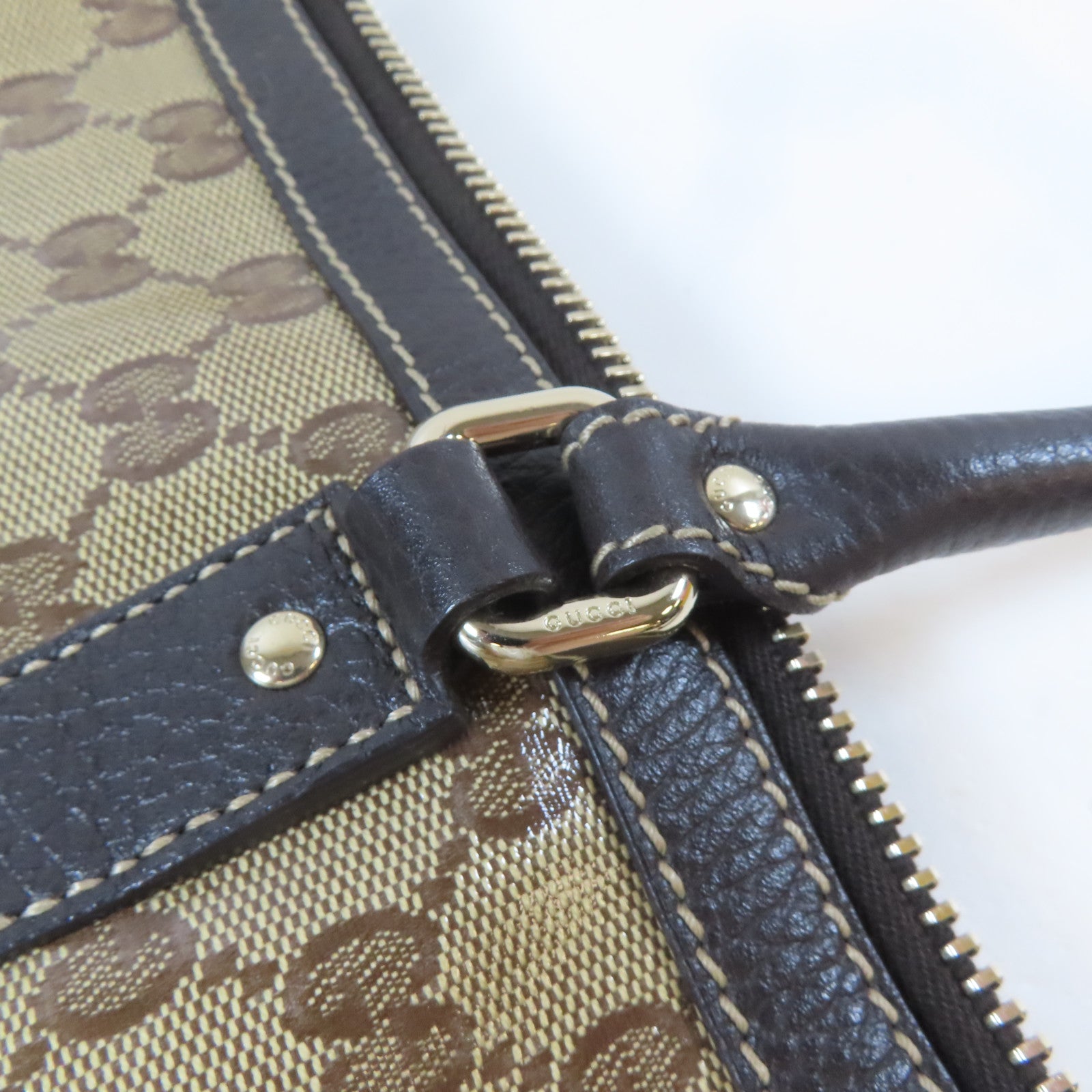 GUCCI 塗層帆布Shoulder Bag金扣肩背袋啡色