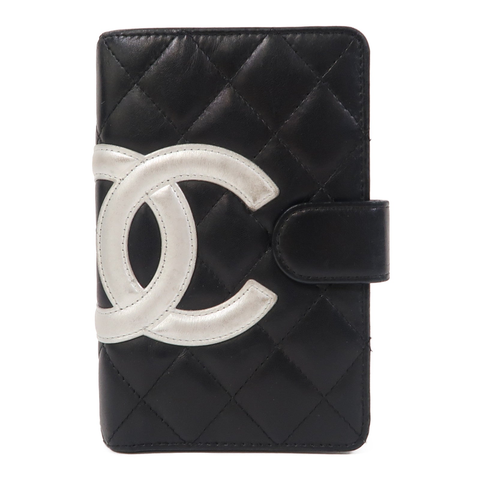 CHANEL 牛皮皮革Cambonline Wallet銀扣錢包黑色/銀色