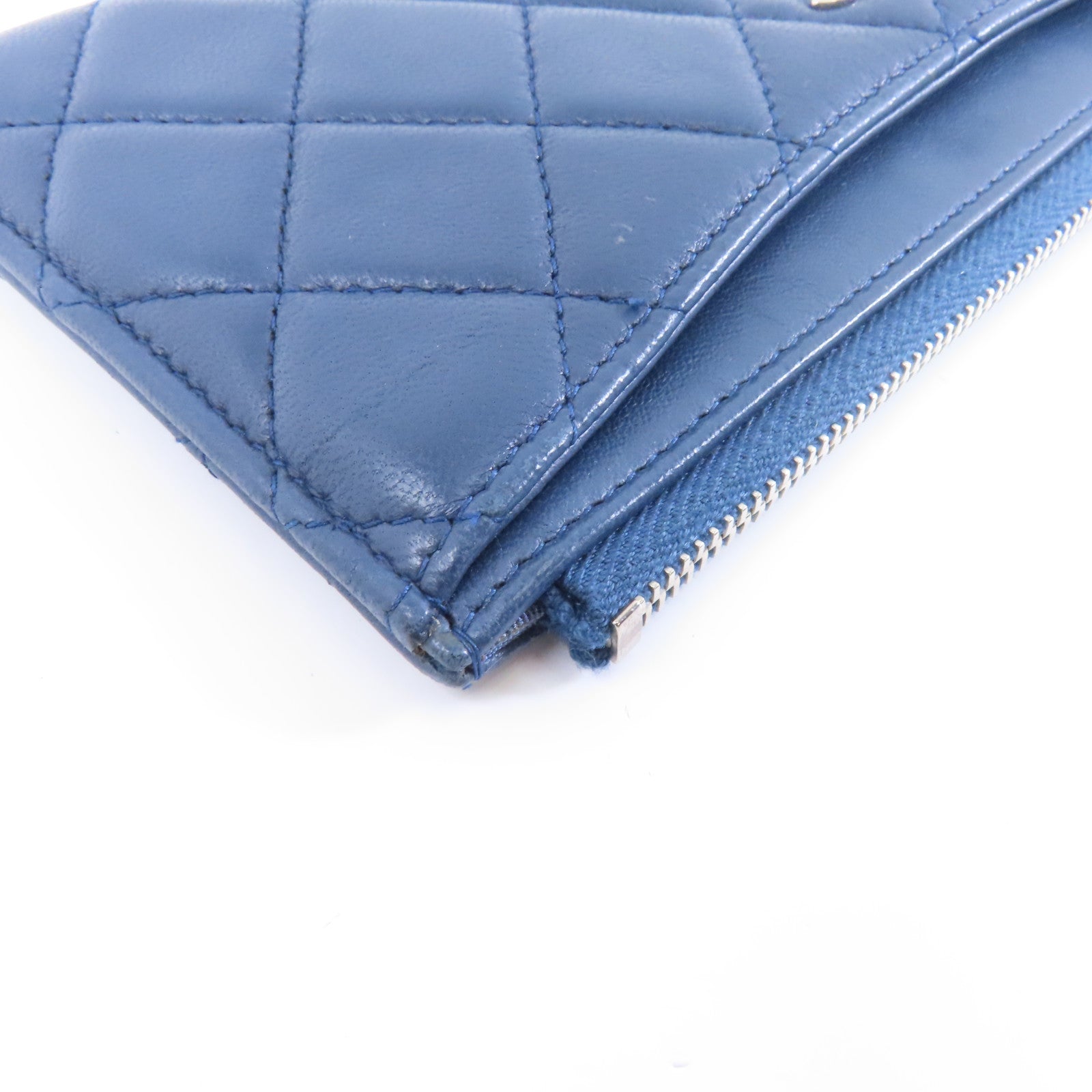 CHANEL 菱格羊皮皮革Clutch Bag銀扣手拿包藍色