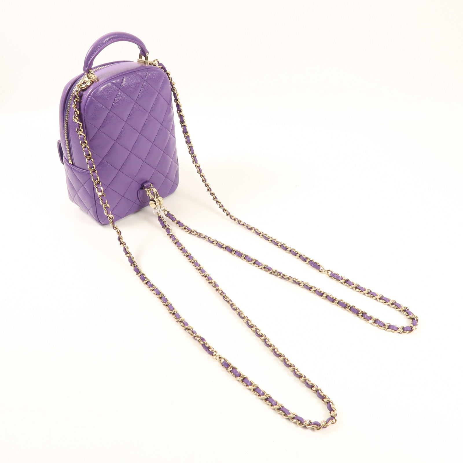 CHANEL 牛皮皮革Rucksack金扣鏈帶背包