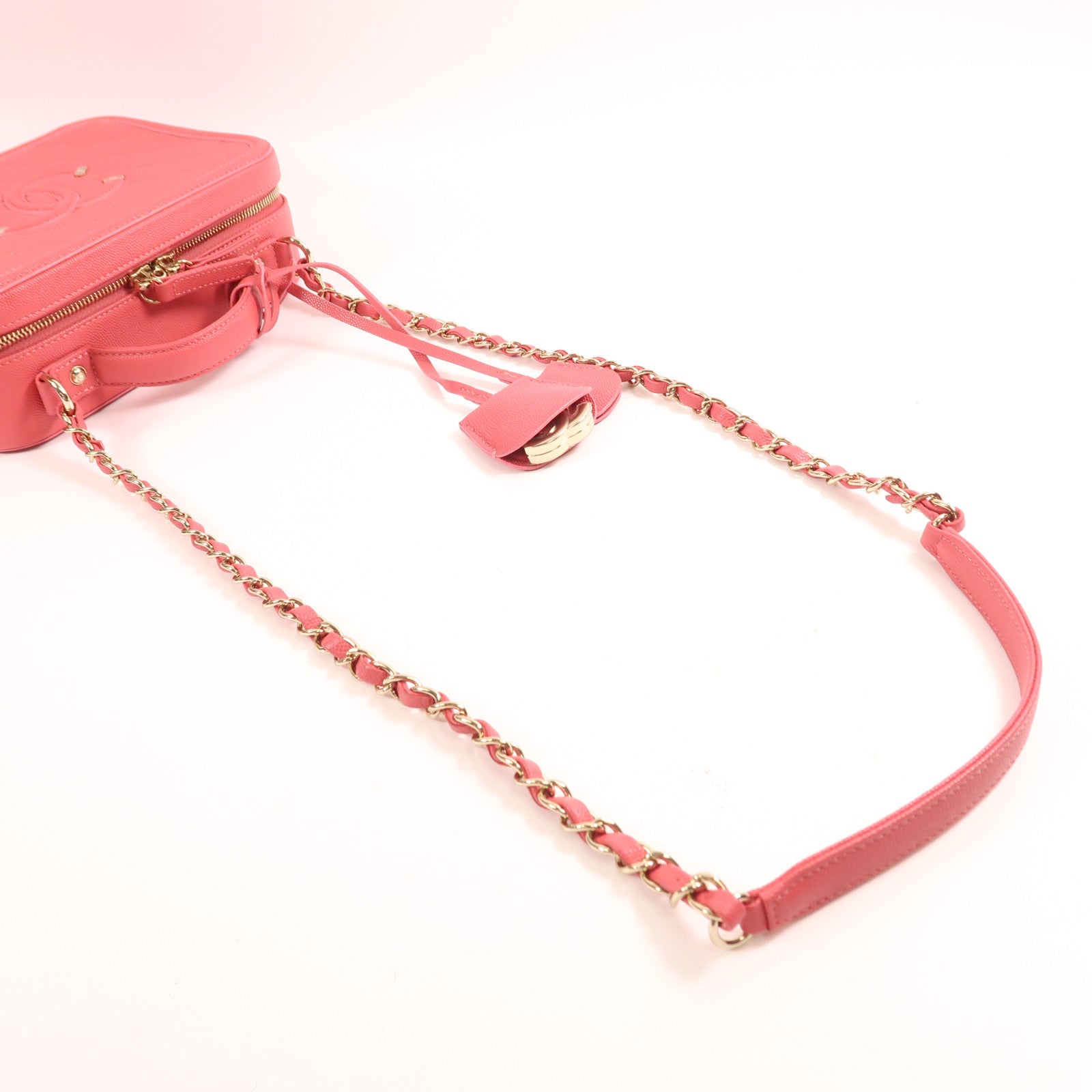 CHANEL 牛皮皮革Vanity Case金扣鏈帶手挽肩背兩用袋