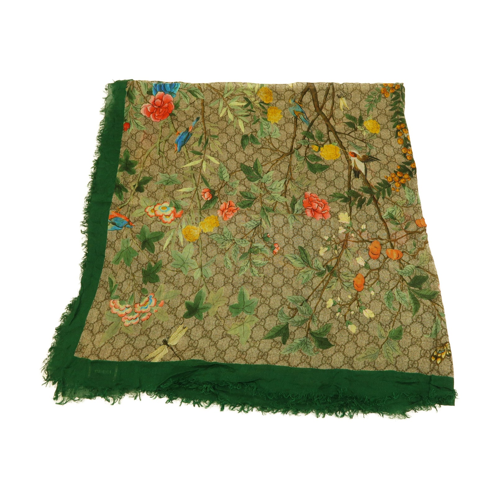 GUCCI 絲質Scarf 110x110CM圍巾啡色/綠色/彩色