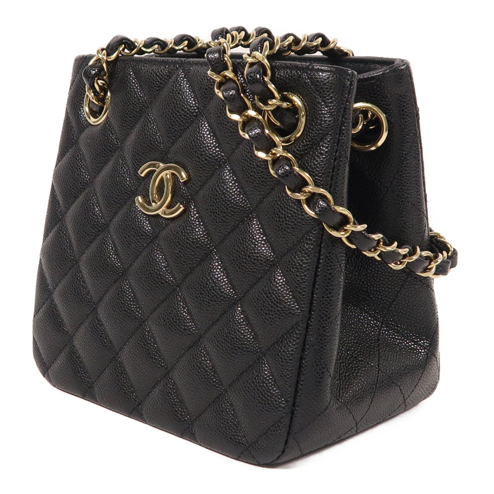 CHANEL 牛皮皮革Bucket Bag金扣鏈帶肩背袋