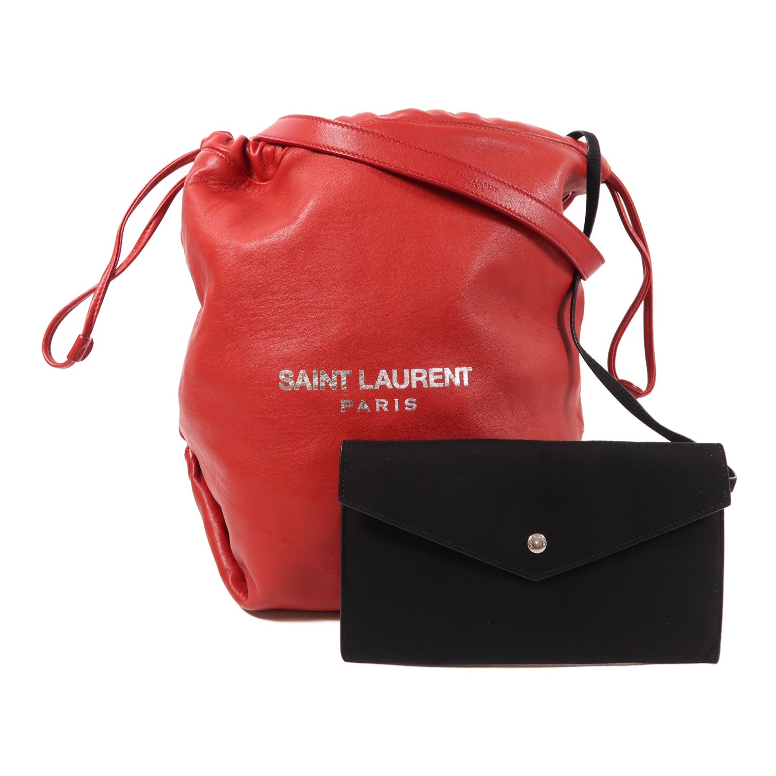 YVES SAINT LAURENT 牛皮皮革Bucket Bag銀扣肩背袋