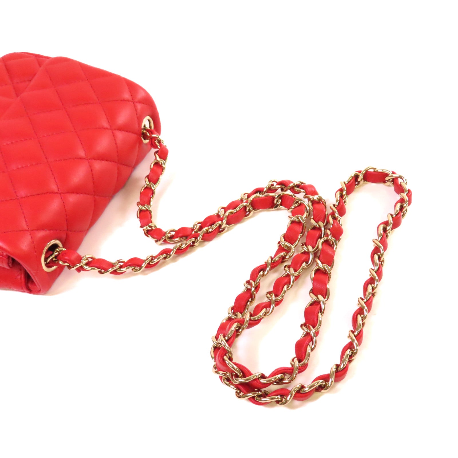 CHANEL 菱格羊皮皮革Classic Mini Square Chain Shoulder Bag金扣鏈帶肩背袋紅色