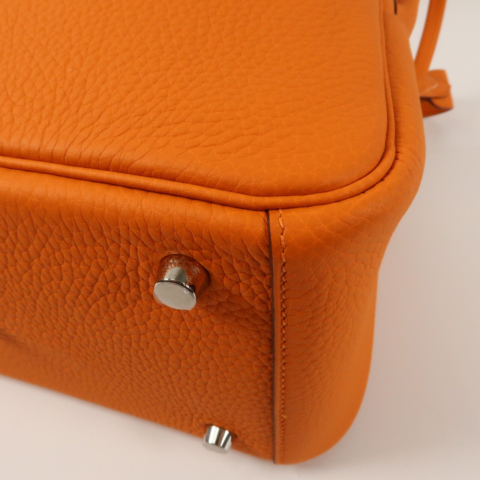 HERMES Clemence皮革Lindy 26銀扣手挽肩背兩用袋Orange