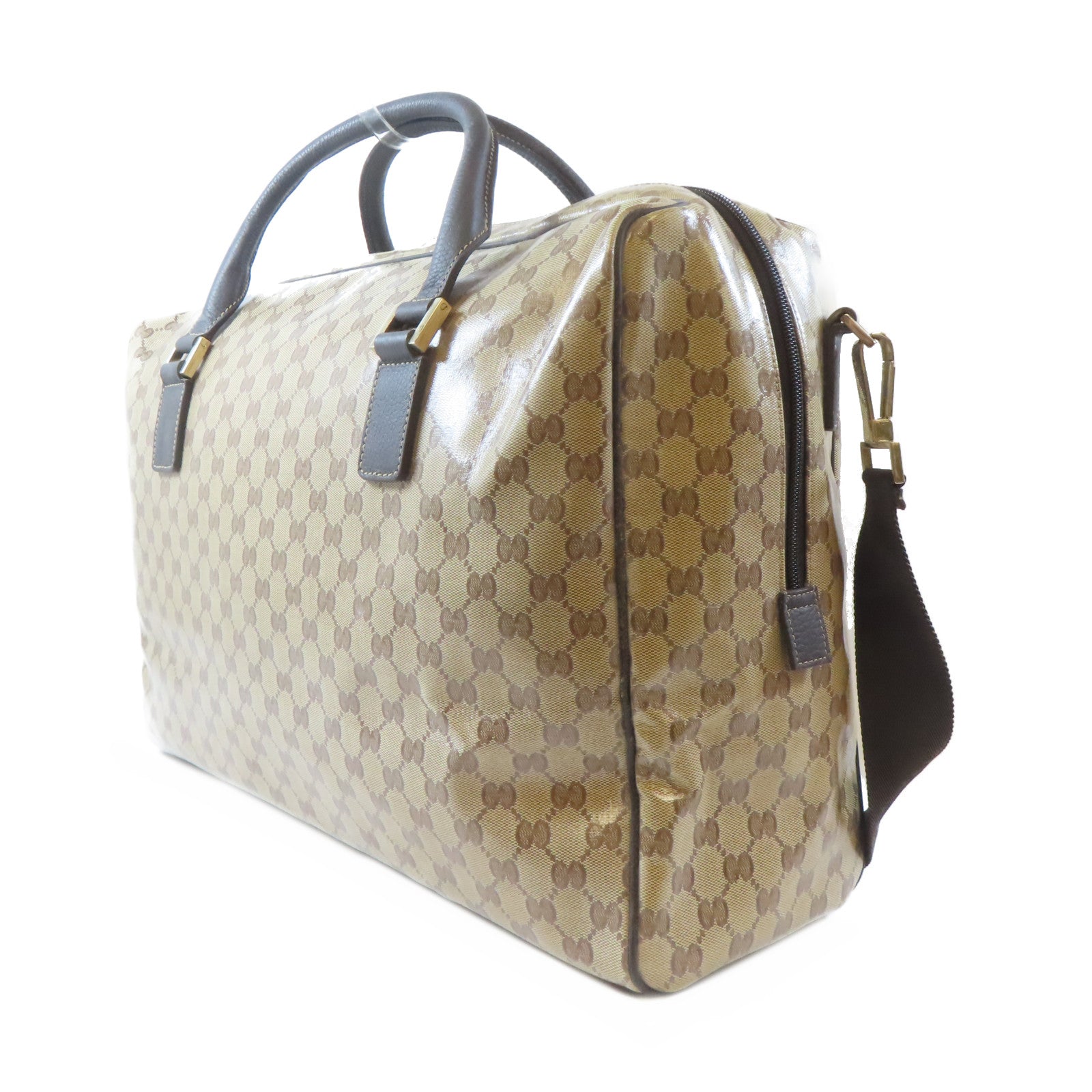 GUCCI 塗層帆布2 Way Shoulder Bag金扣手挽肩背兩用袋啡色