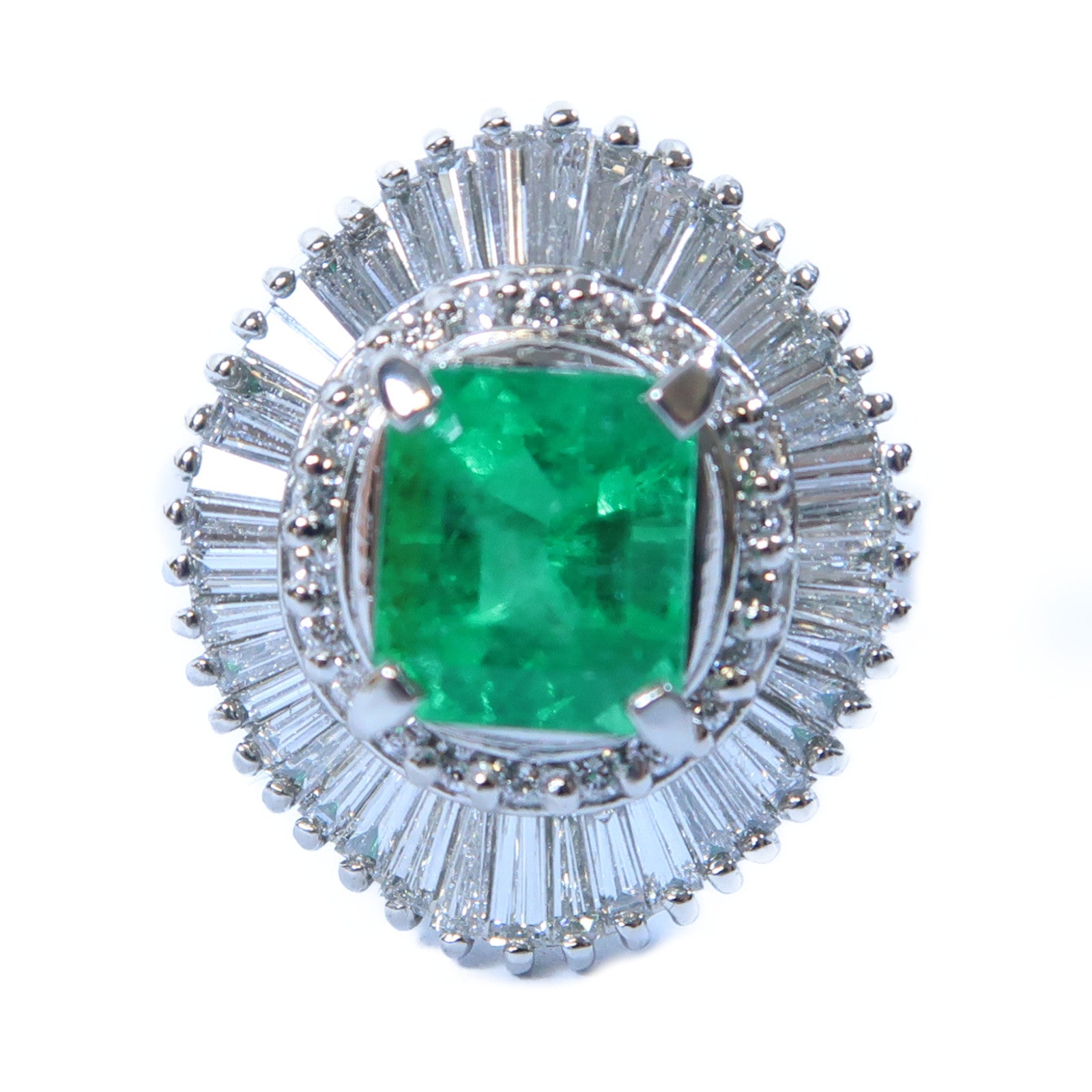 JEWELRY PT900鉑金Emerald Ring 1.81ct綠寶石/0.98ct鑽石戒指US#5