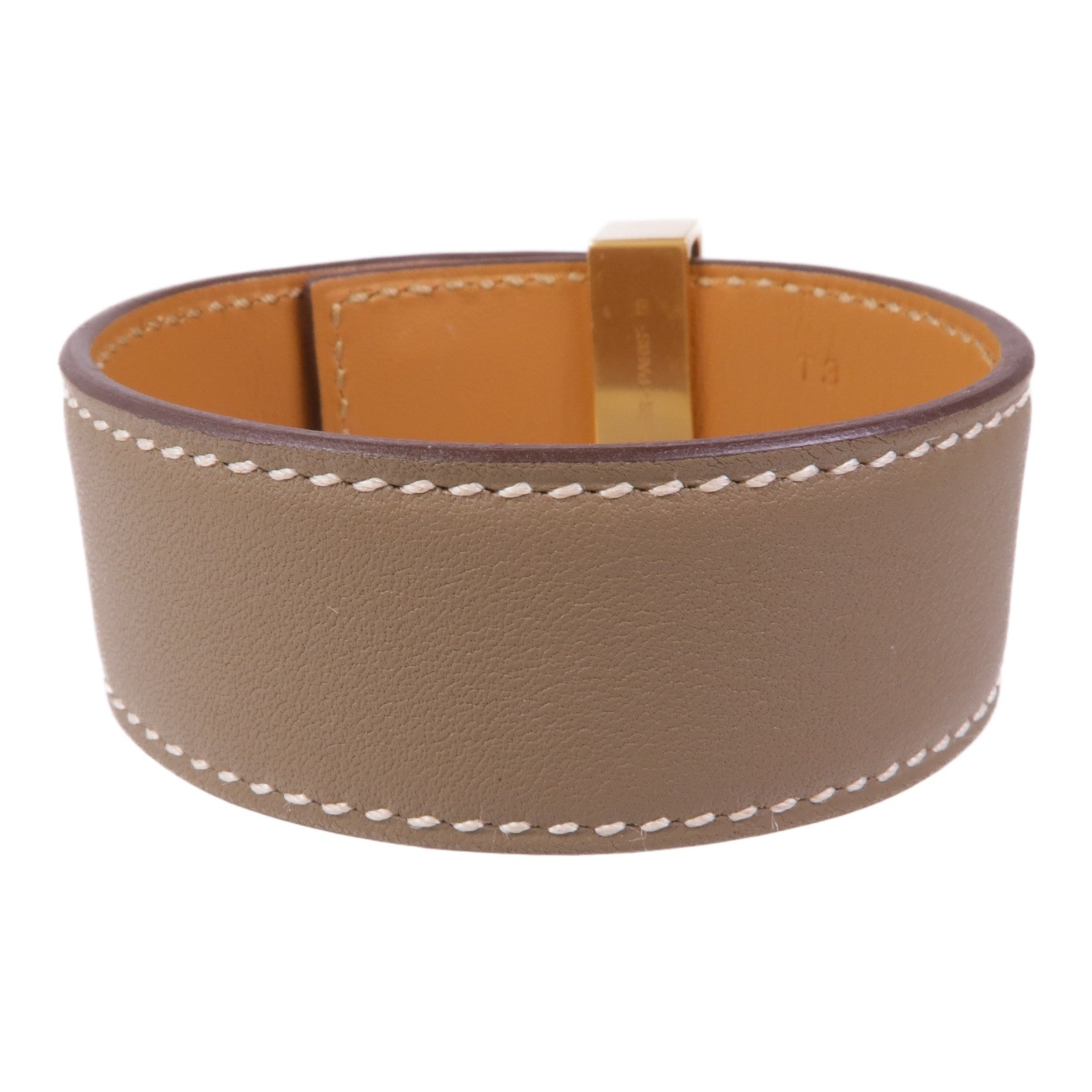 HERMES Swift皮革Collier De Chien 24 Bracelet金扣手帶Etoupe