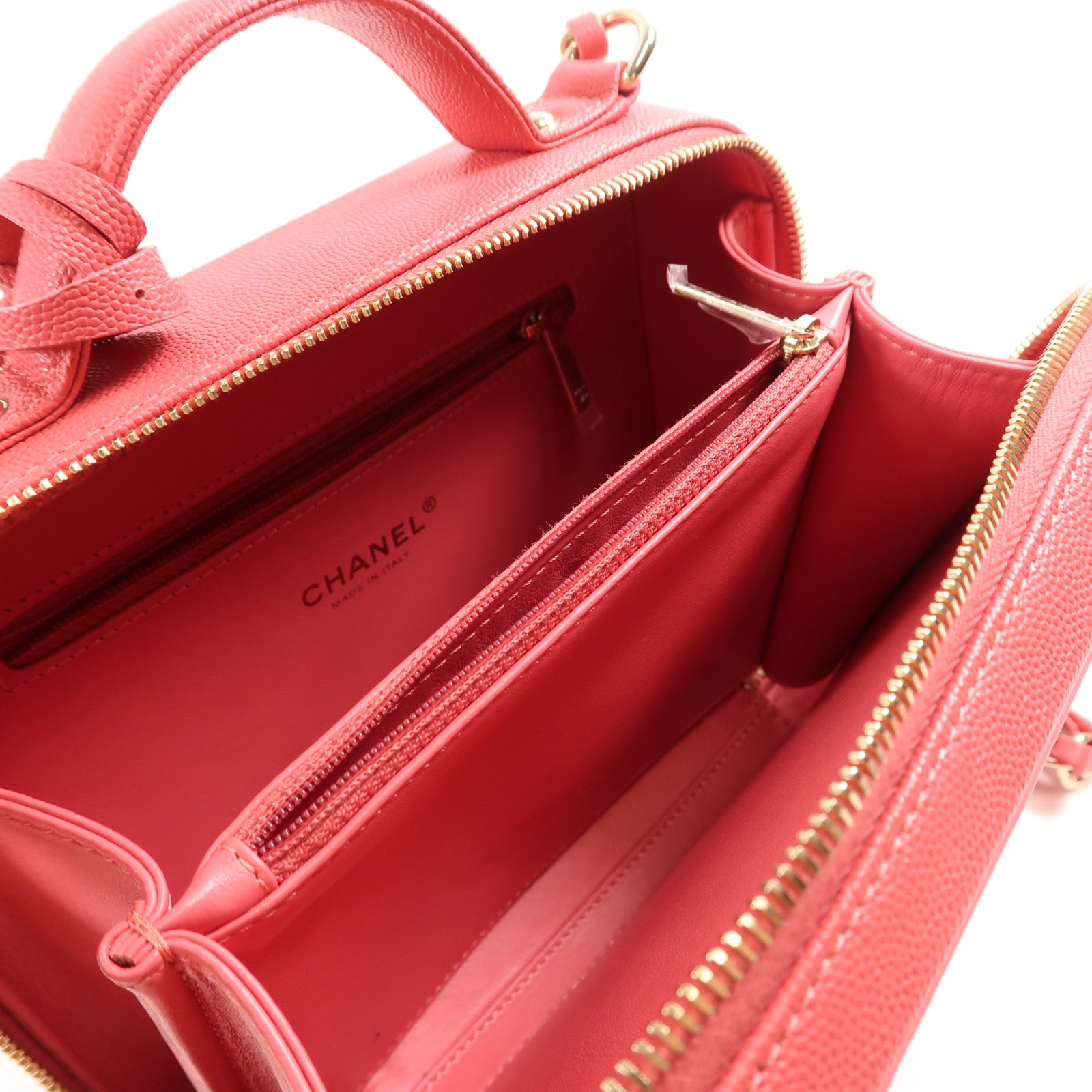 CHANEL 【激減優惠】牛皮皮革Vanity Case金扣鏈帶手挽肩背兩用袋