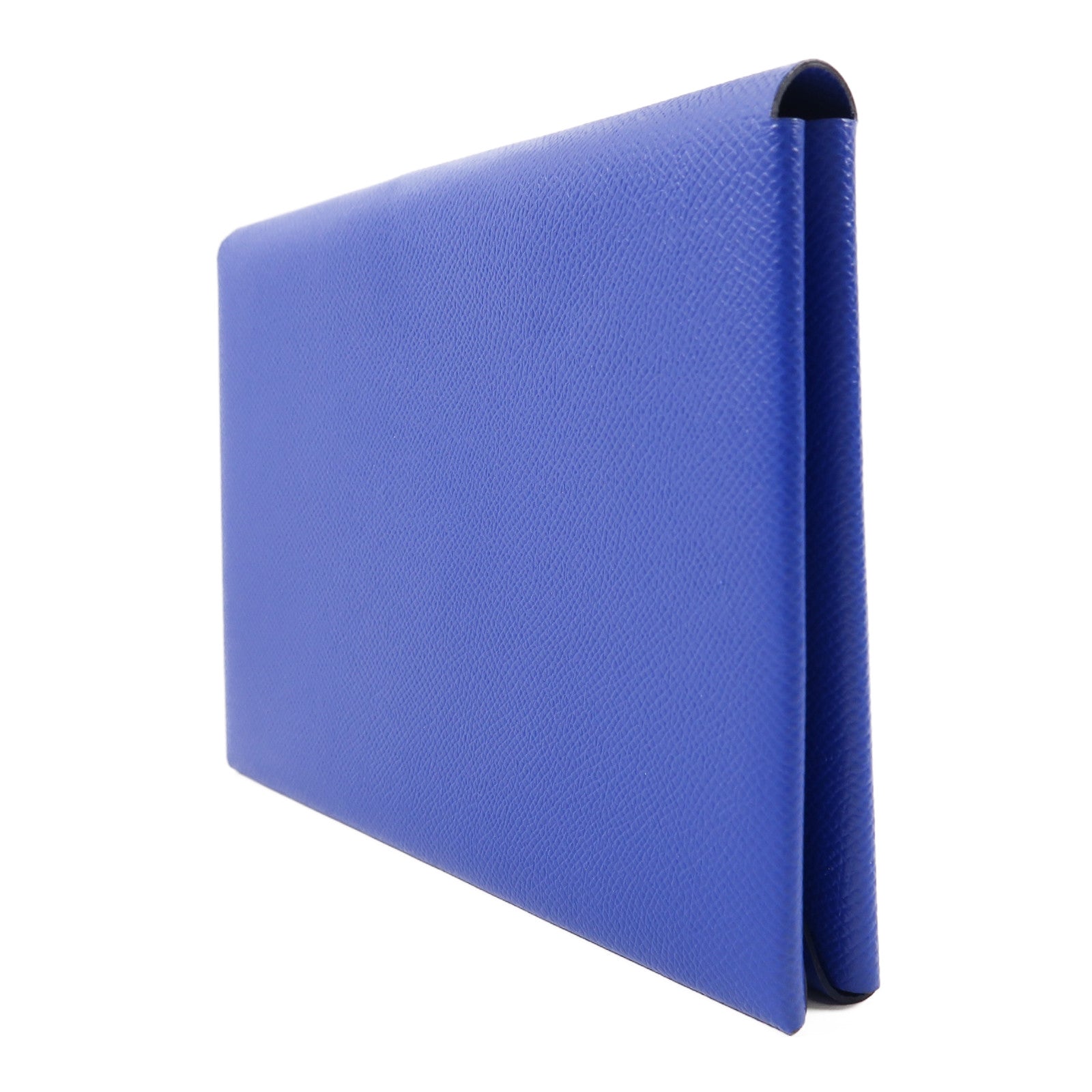 HERMES Epsom皮革Pochette Calvi MM銀扣手拿包藍色