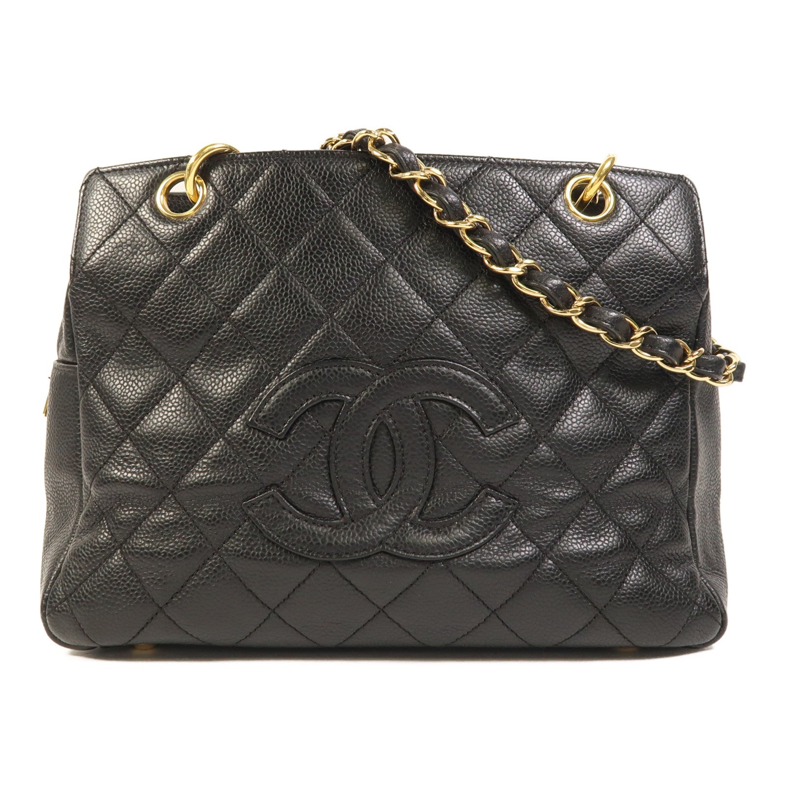 CHANEL 牛皮皮革Petite Timeless Tote金扣鏈帶肩背袋