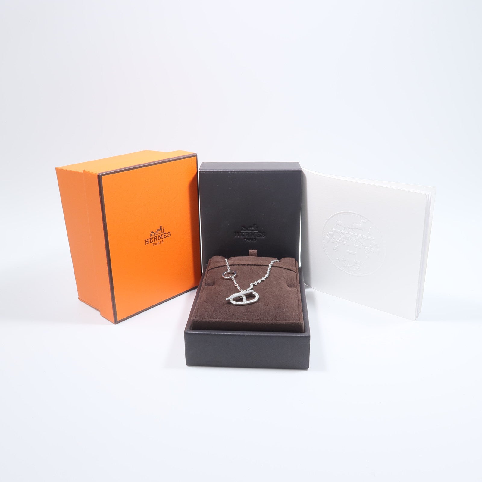 HERMES 18K白金Chaine d'ancre Contour Pendant GM鑽石項鍊