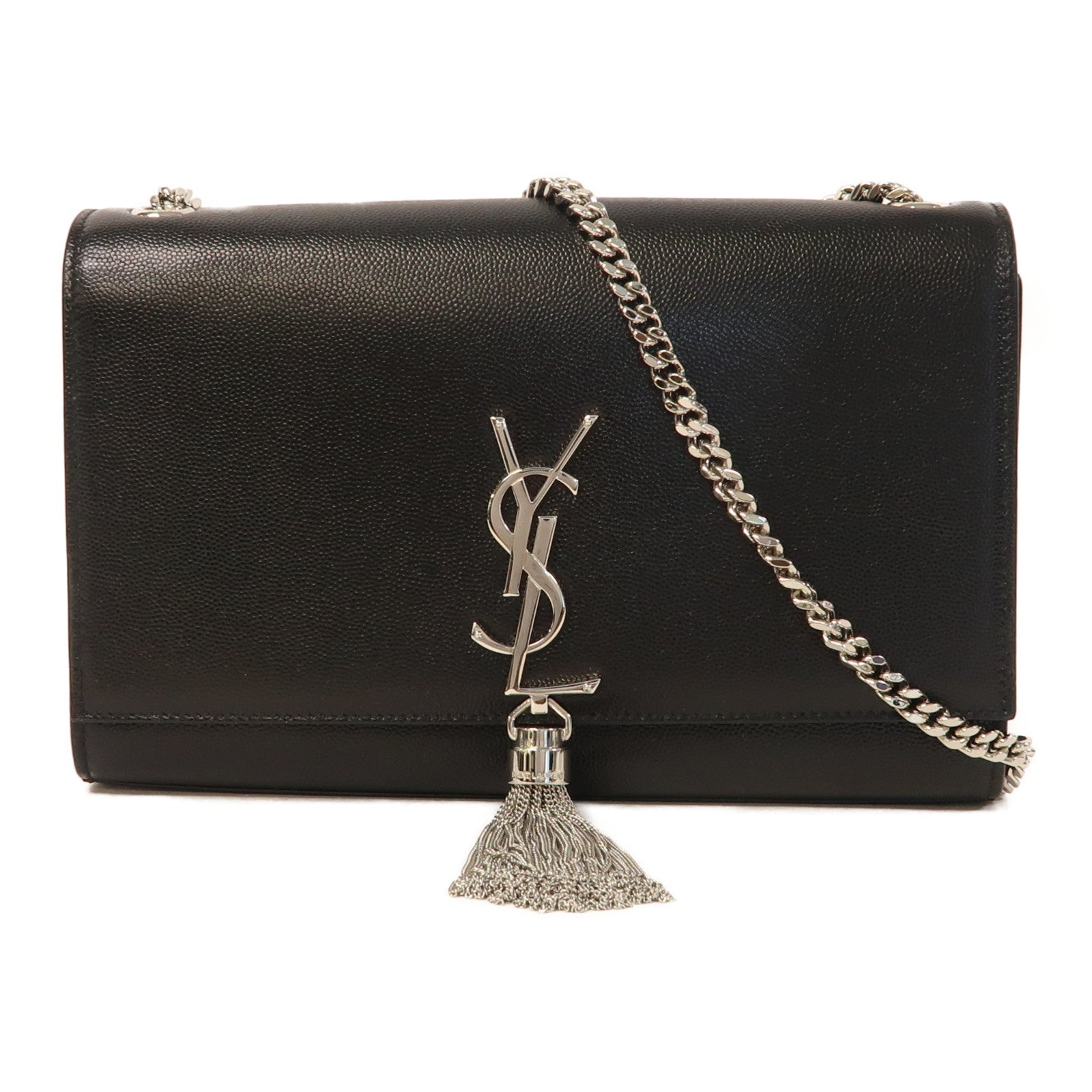 YVES SAINT LAURENT 牛皮皮革Kate銀扣鏈帶肩背袋黑色