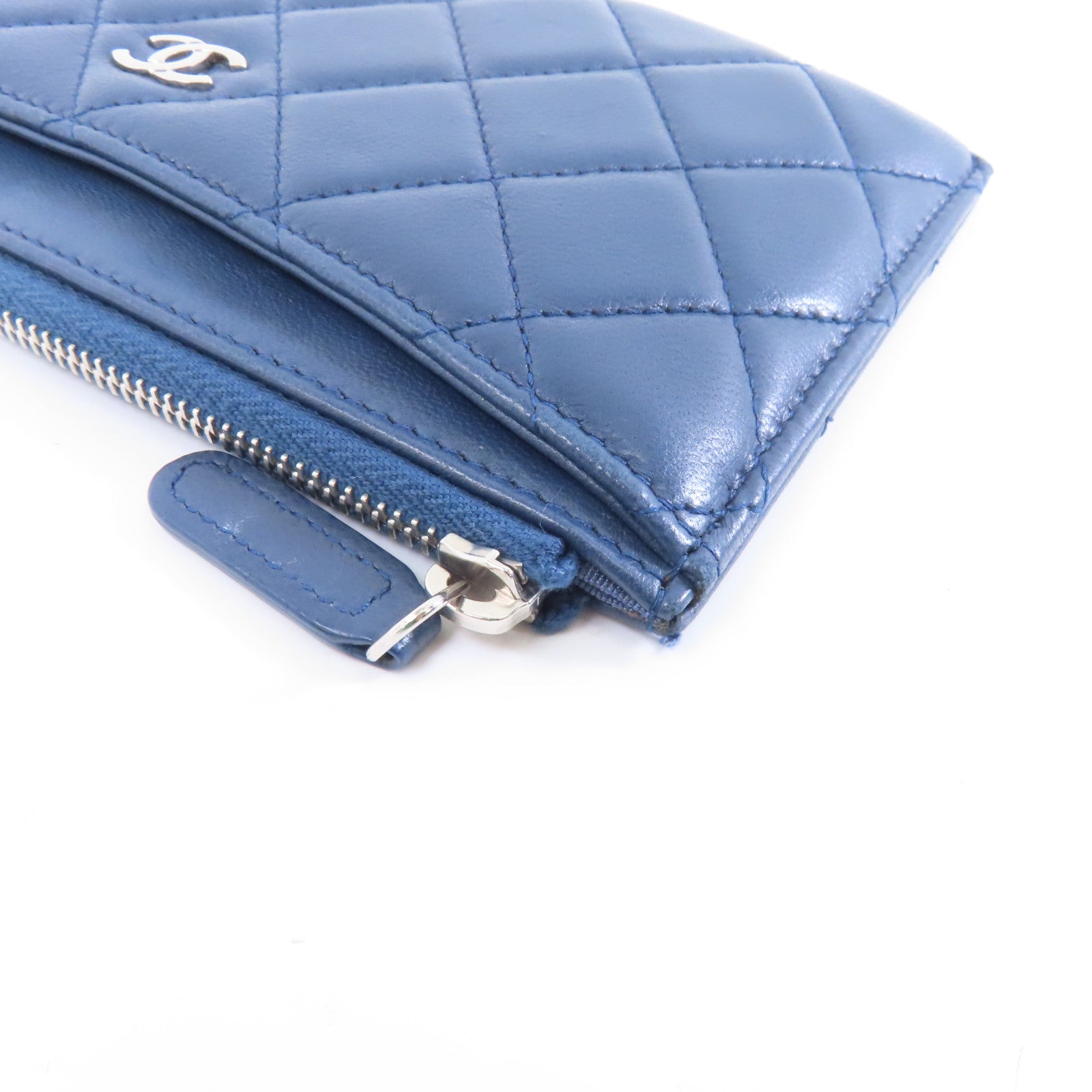 CHANEL 菱格羊皮皮革Clutch Bag銀扣手拿包藍色
