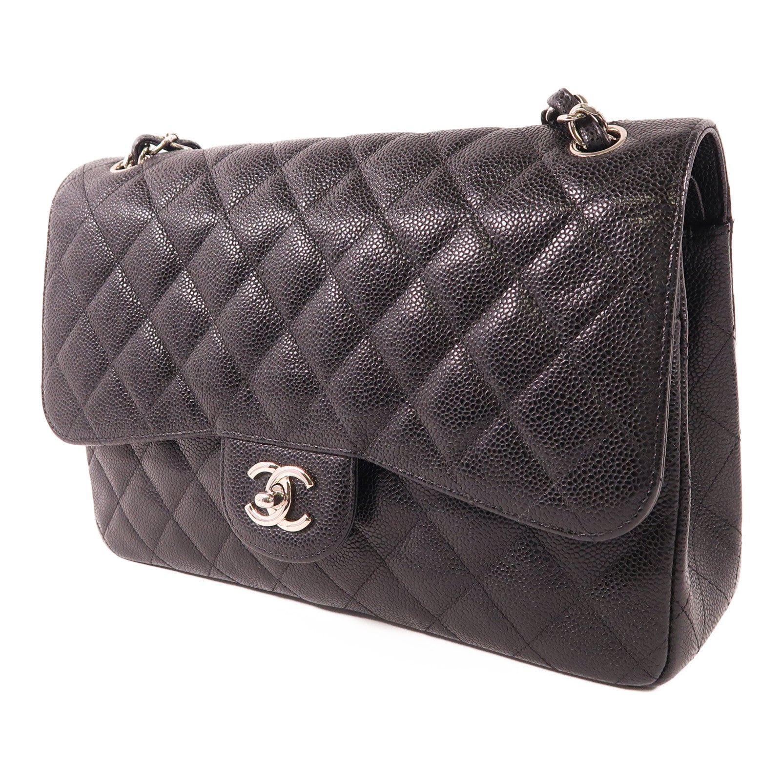 CHANEL 牛皮皮革Large Classic銀扣鏈帶肩背袋