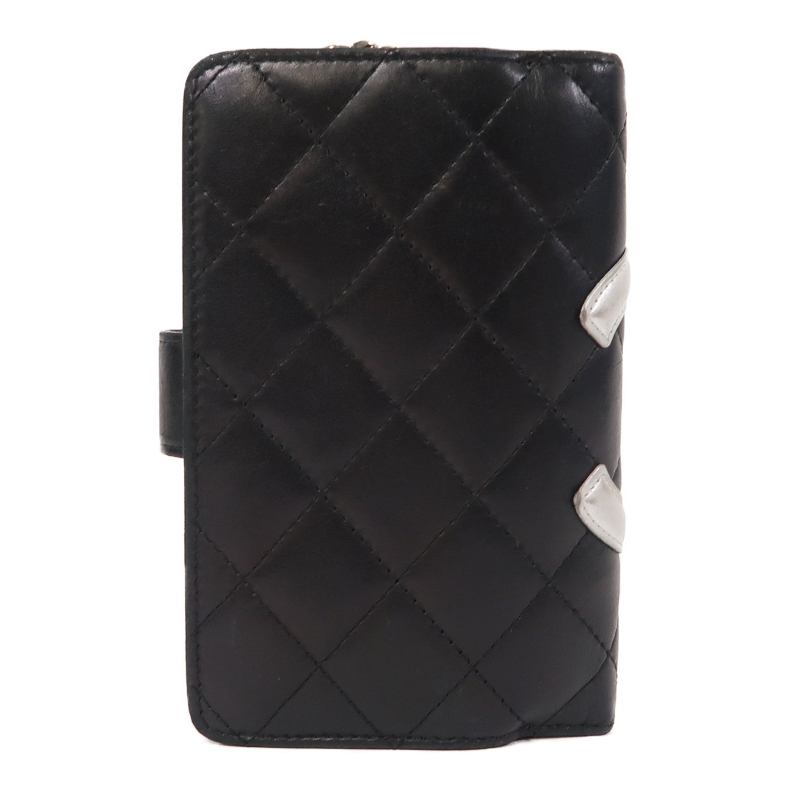 CHANEL 牛皮皮革Cambonline Wallet銀扣錢包黑色/銀色