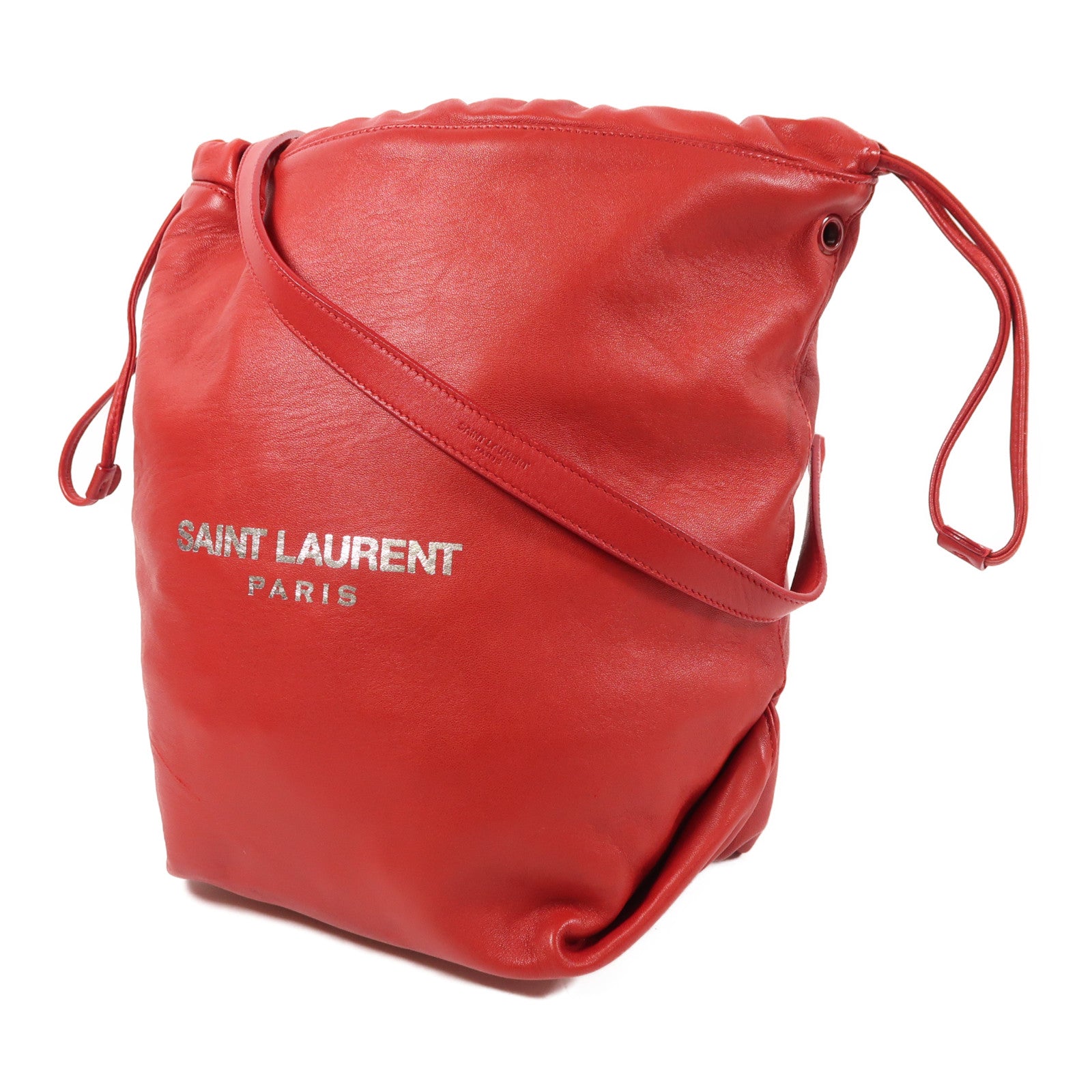 YVES SAINT LAURENT 牛皮皮革Bucket Bag銀扣肩背袋