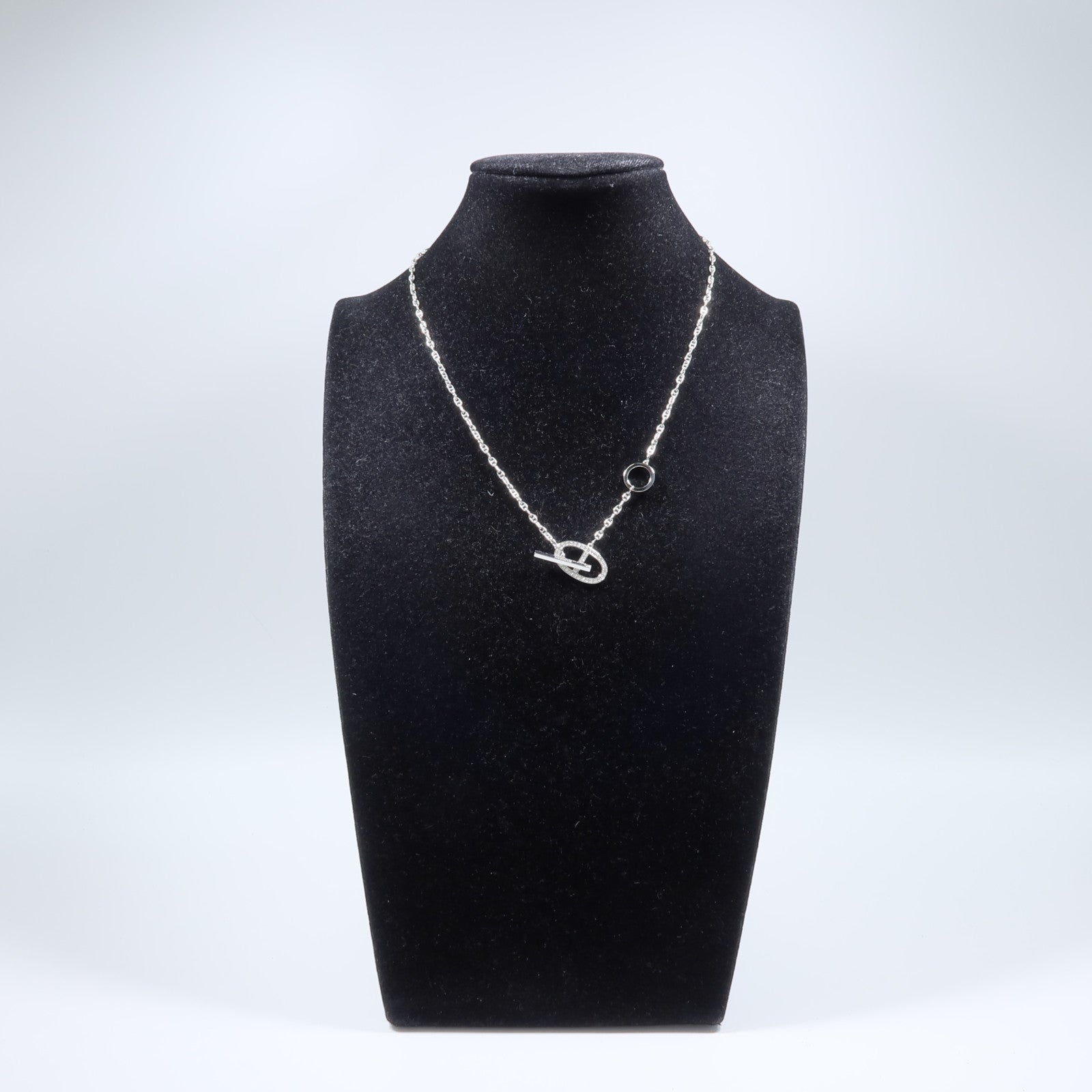 HERMES 18K白金Chaine d'ancre Contour Pendant GM鑽石項鍊
