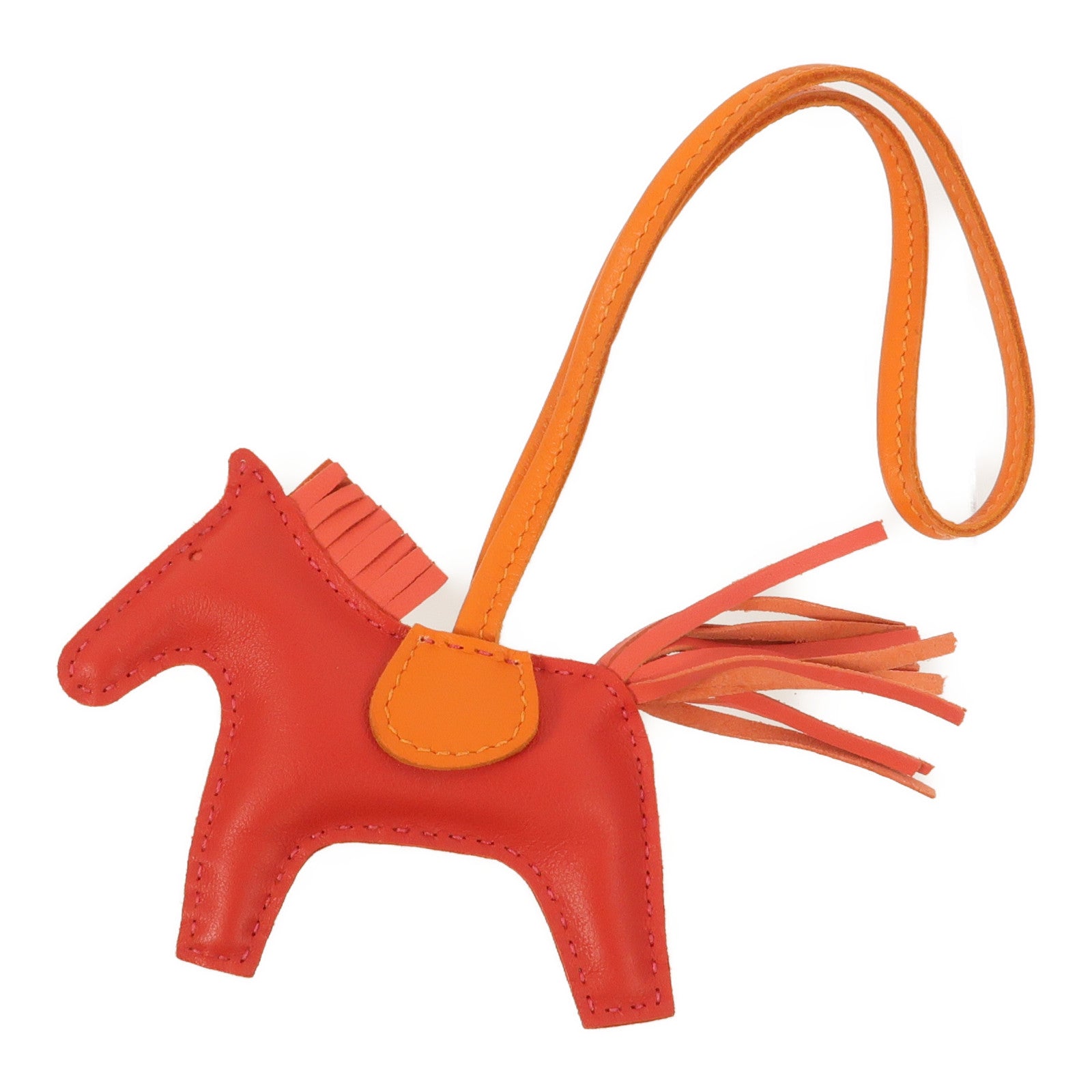 HERMES Milo/Swift皮革Rodeo PM掛飾Rouge Casaque/Orange