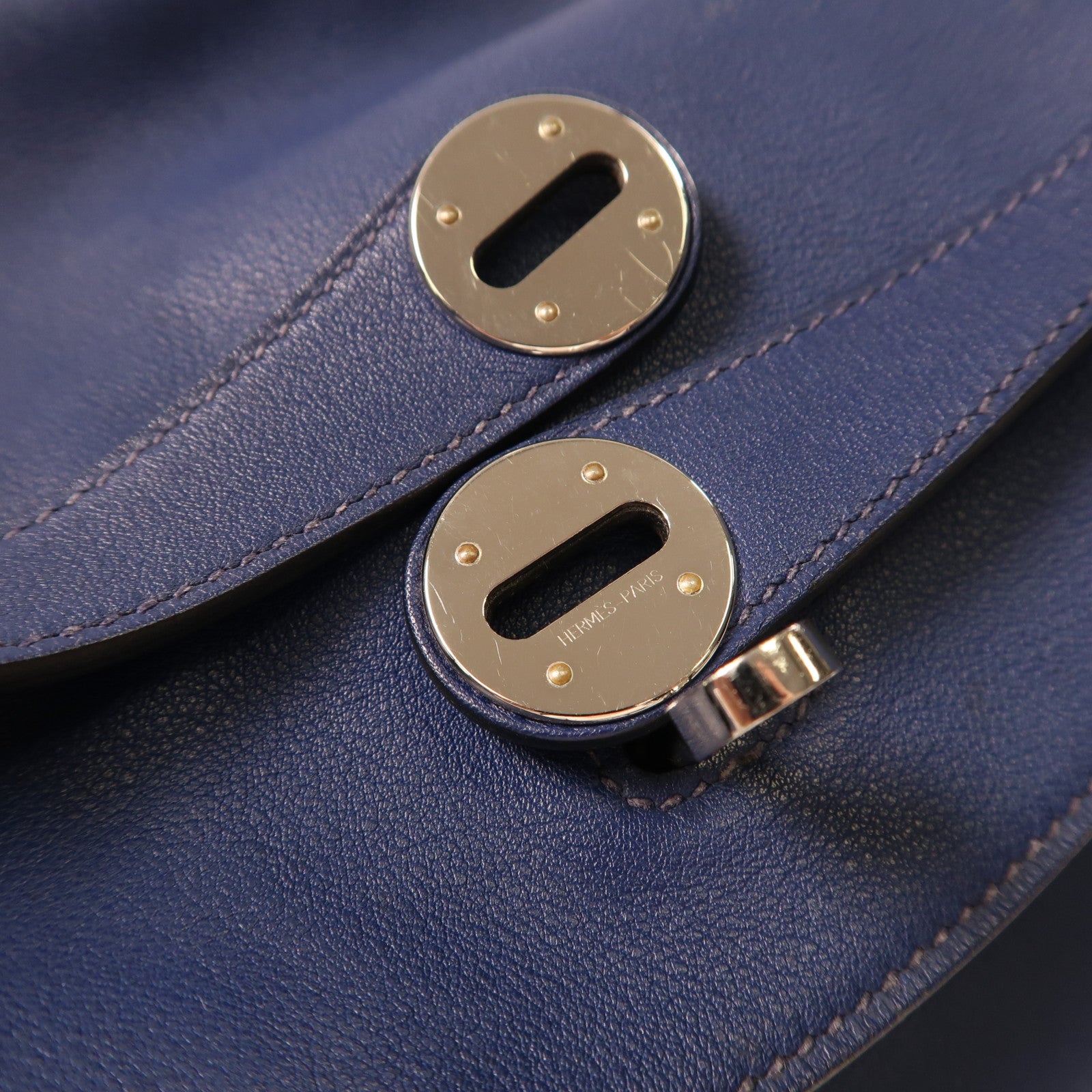 HERMES PHW Lindy 30 2Way Shoulder Hand Bag  Vaux Swift Leather Blue Indigo