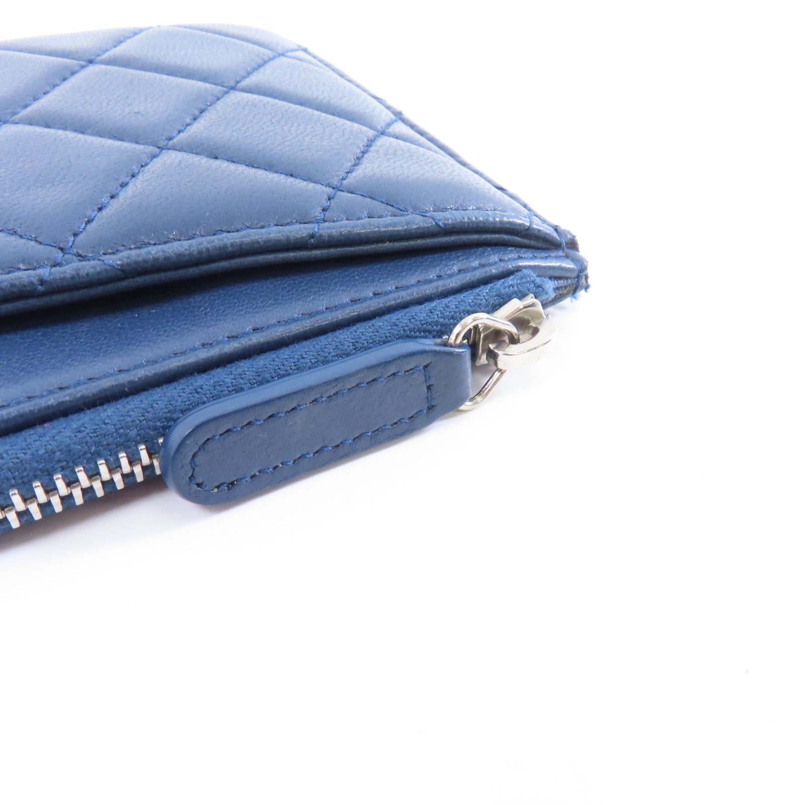 CHANEL 菱格羊皮皮革Clutch Bag銀扣手拿包藍色